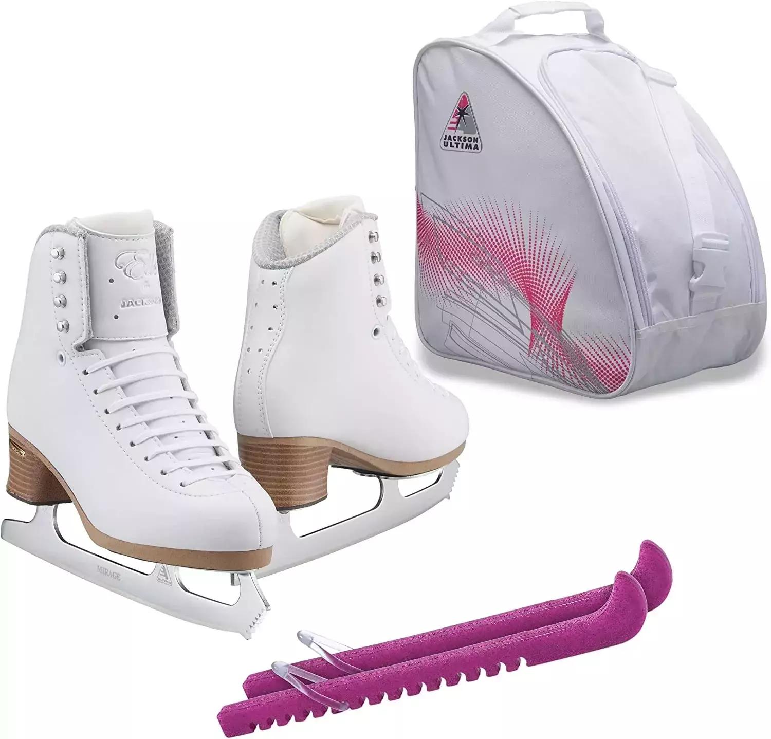 SKATE GURU Jackson Ultima Figure Ice Skates ELLE FS2130 Bundle with Bag and Guards