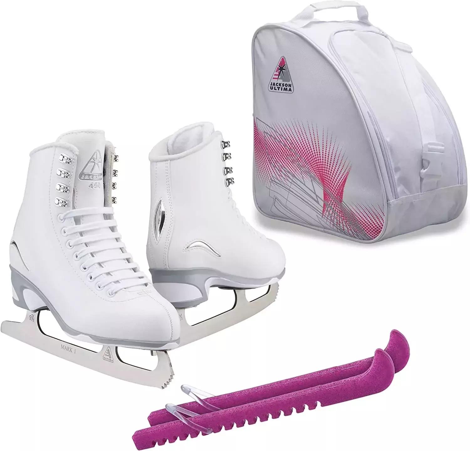 SKATE GURU Jackson Ultima Figure Ice Skates FINESSE JS450 Bundle with Bag and Guards