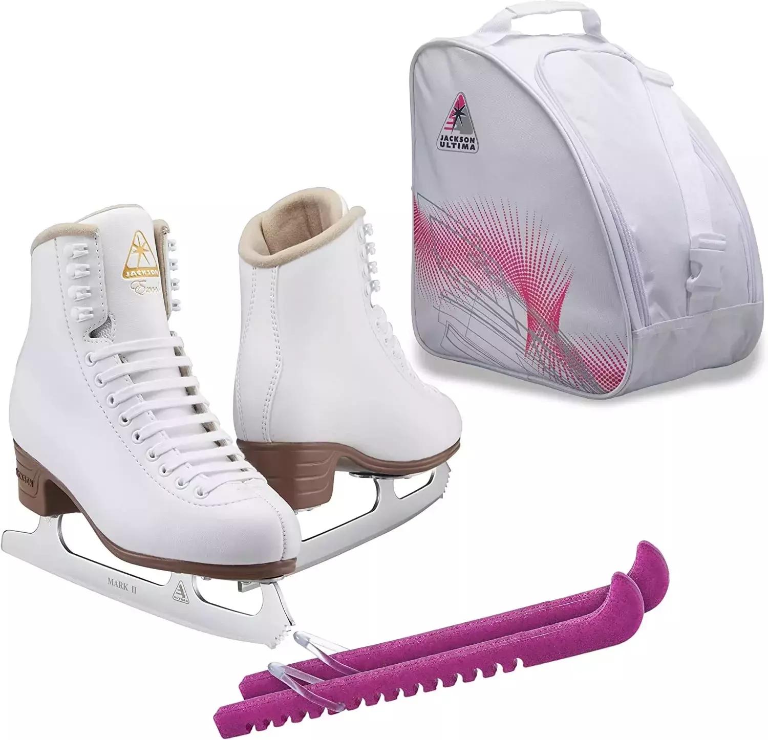 SKATE GURU Jackson Ultima Figure Ice Skates EXCEL JS1290 Bundle with Bag and Guardog Skate Guards
