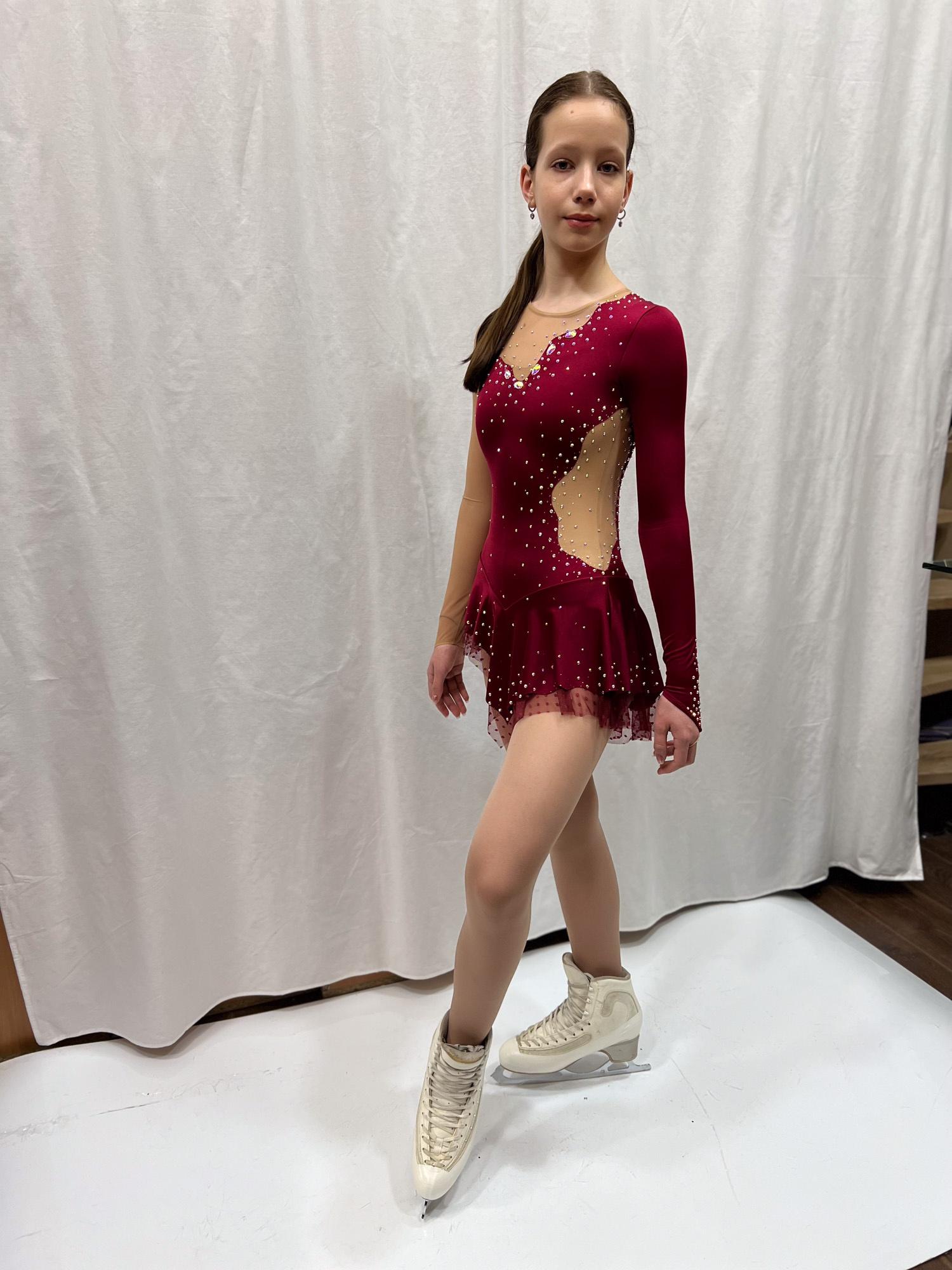 Figure Skating Dress Style A23 Bordo Italian Fabric, Handmade 196 Figure Skating Dress Style A23 Bordo Italian Fabric, Handmade 196