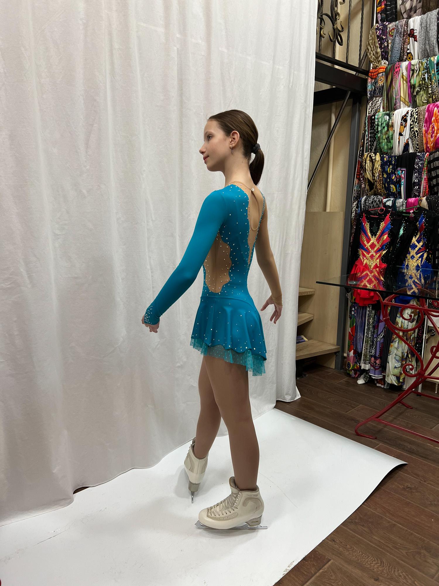 Figure Skating Dress Style A23 Mint/Blue Italian Fabric, Handmade 229