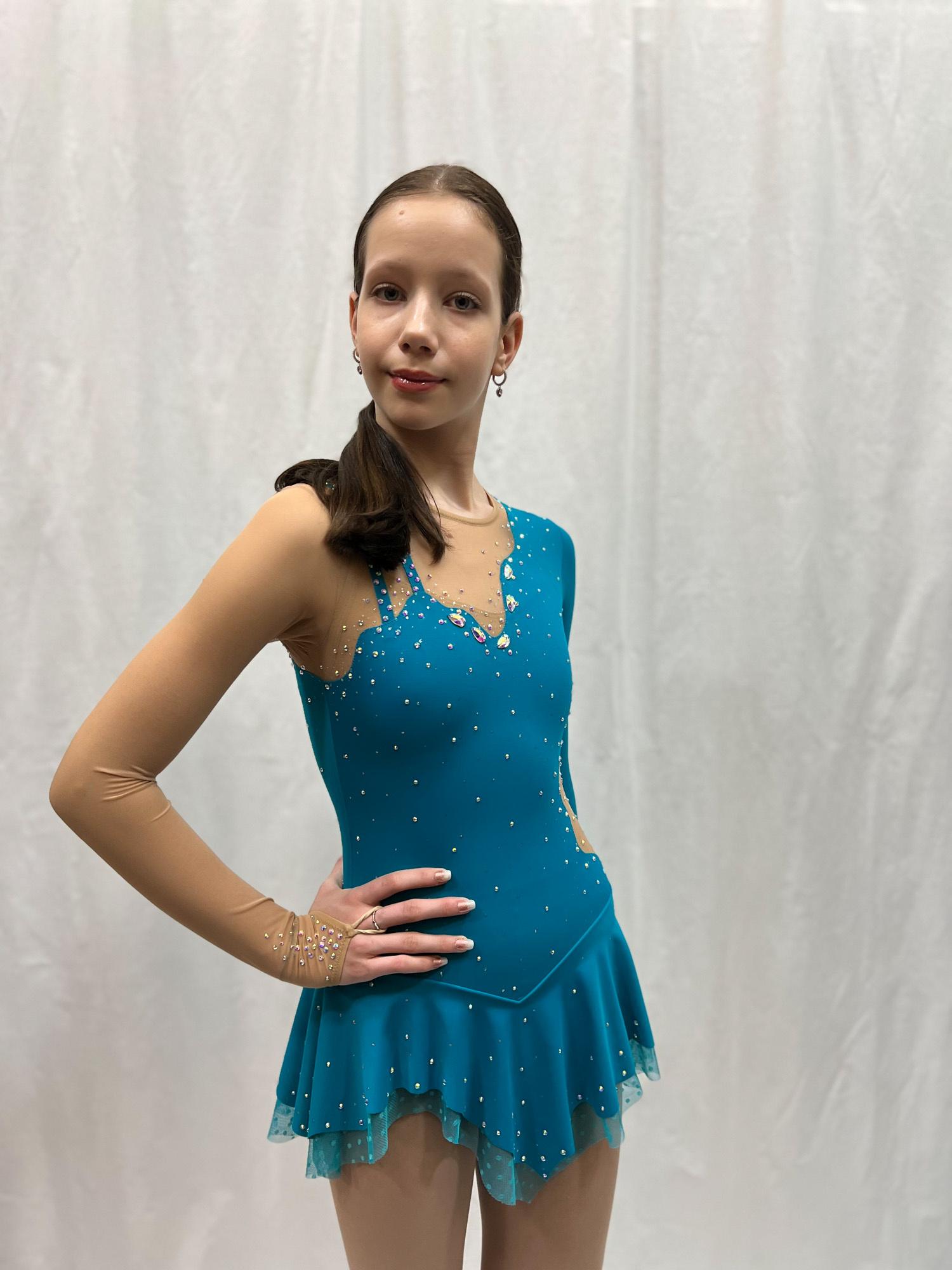 Figure Skating Dress Style A23 Mint/Blue Italian Fabric, Handmade 230