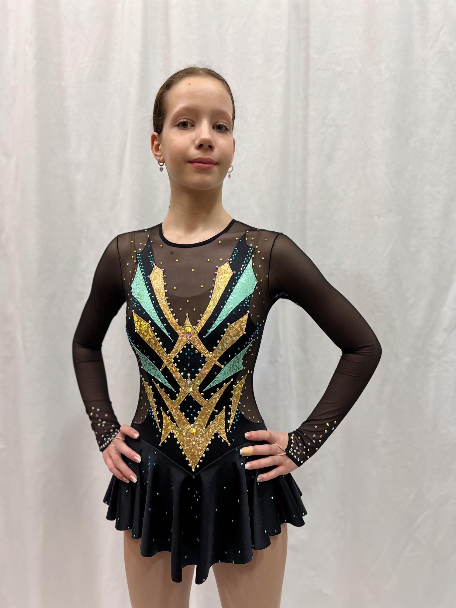 Figure Skating Dress Style A26 Black/Menthol Italian Fabric, Handmade 194 Figure Skating Dress Style A26 Black/Menthol Italian Fabric, Handmade 194
