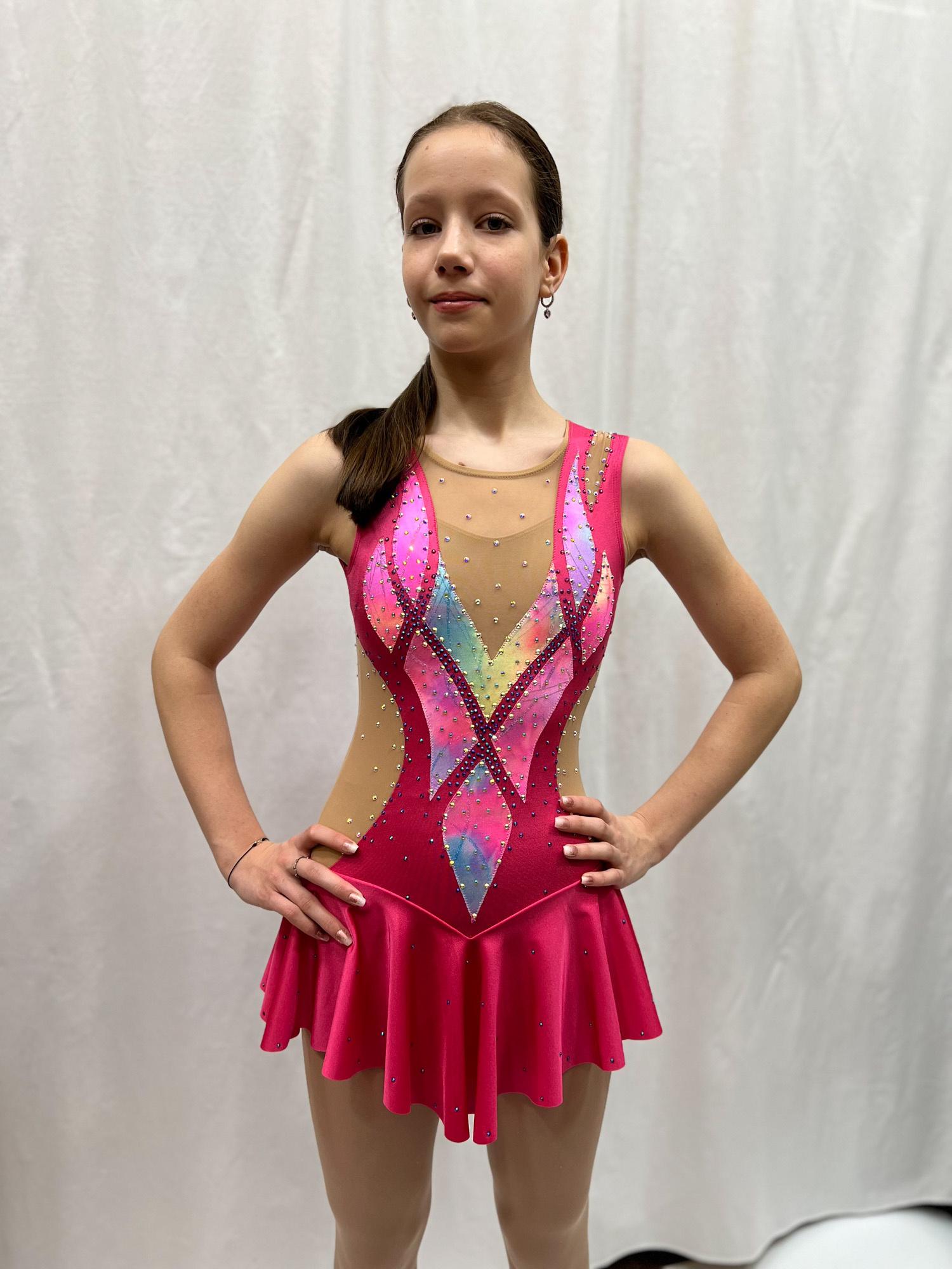 Figure Skating Dress Style A27 Pink Italian Fabric, Handmade 226 Figure Skating Dress Style A27 Pink Italian Fabric, Handmade 226