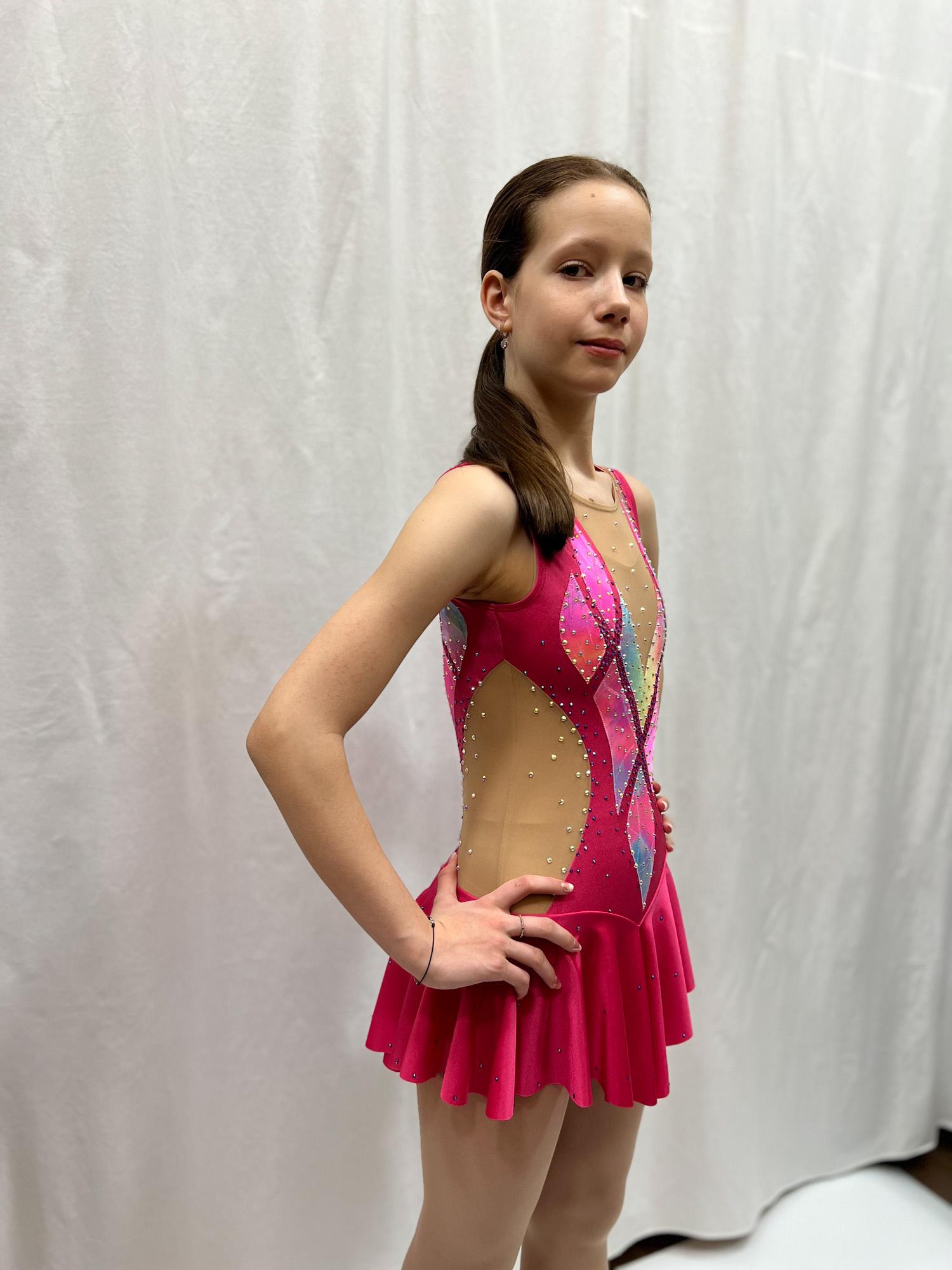 Figure Skating Dress Style A27 Pink Italian Fabric, Handmade 227 Figure Skating Dress Style A27 Pink Italian Fabric, Handmade 227