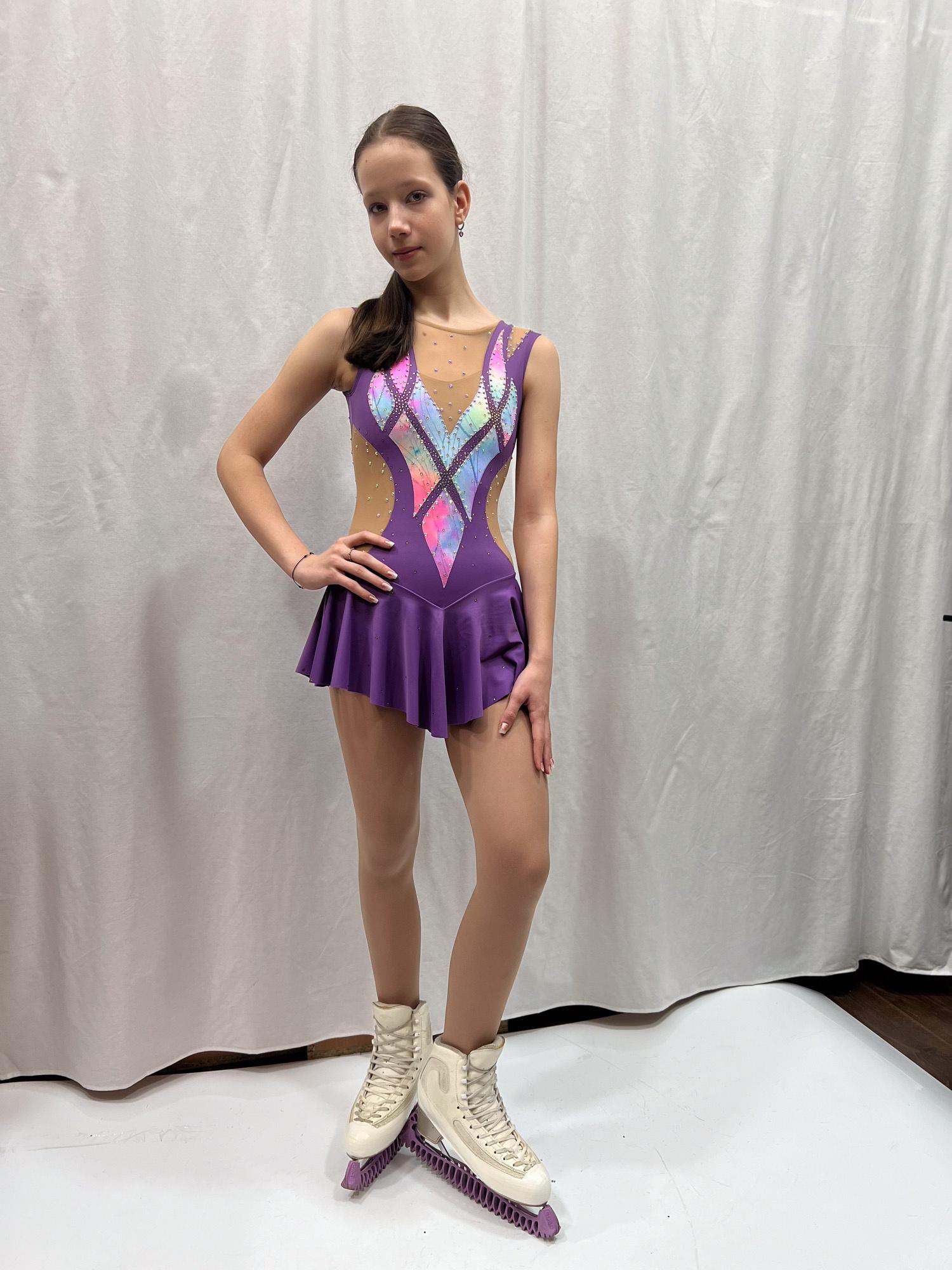 Figure Skating Dress Style A27 Violet Italian Fabric, Handmade 197