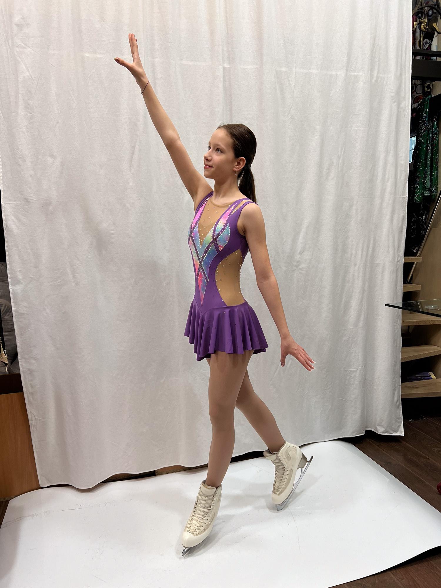 Figure Skating Dress Style A27 Violet Italian Fabric, Handmade 196