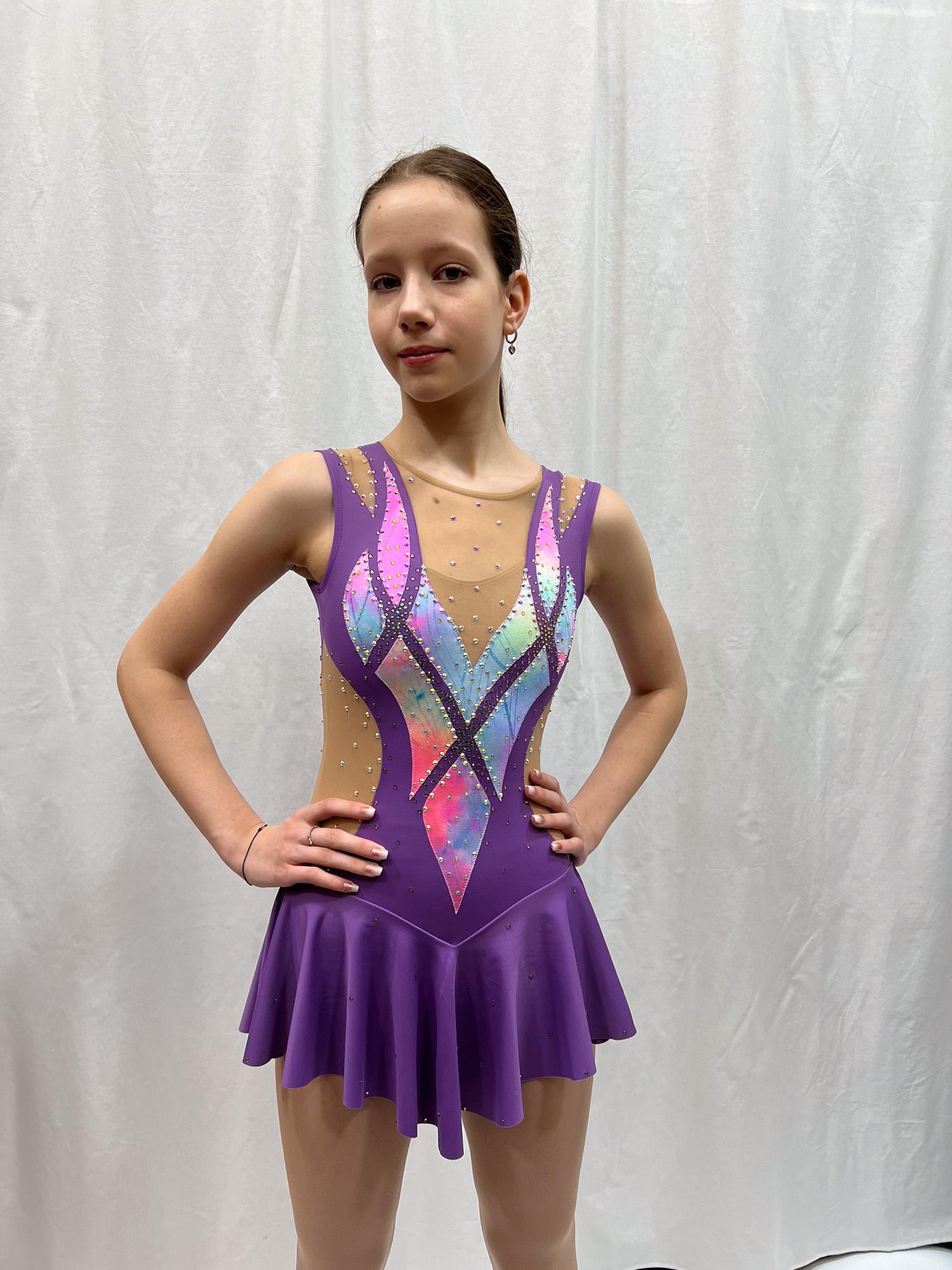 Figure Skating Dress Style A27 Violet Italian Fabric, Handmade 194