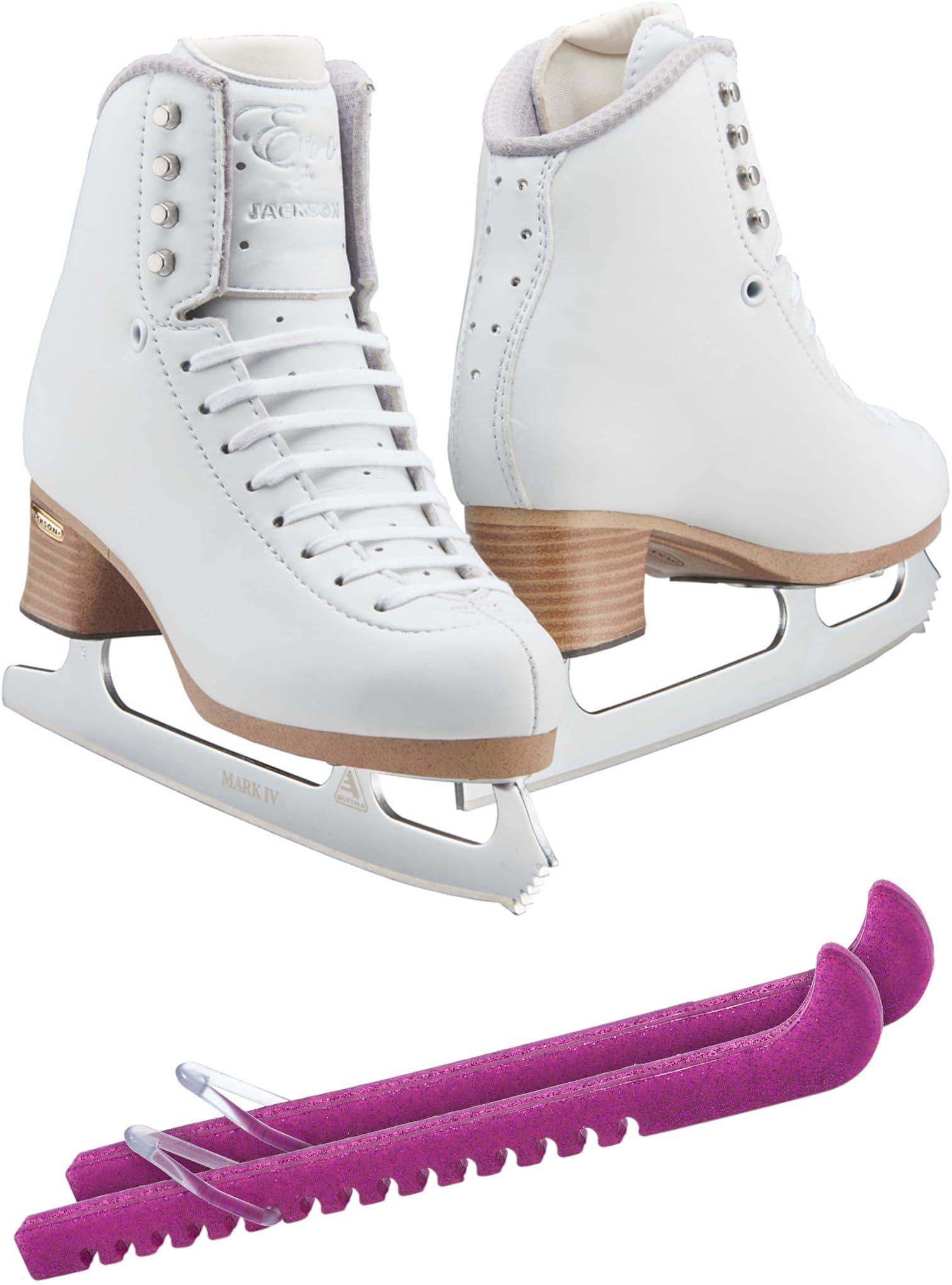 Jackson Evo Ice Skate Bundle — White — Guardog 837 guards Jackson Ultima Figure Ice Skates EVO FS2020 / Narrow/Adult 4 Bundle with Guardog Skate Guards
