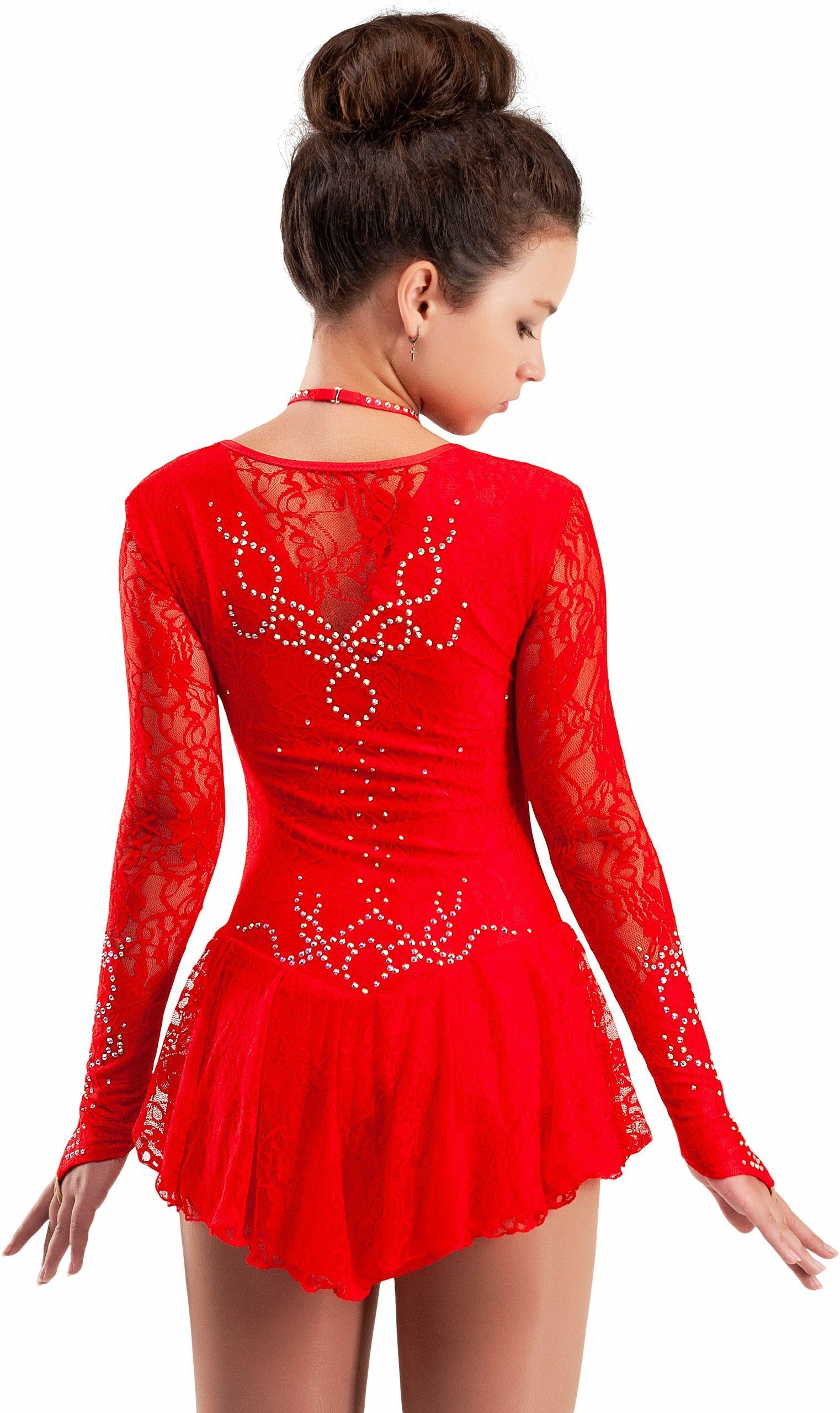 Figure Skating Dress Style A16 Red Italian Fabric, Handmade 227