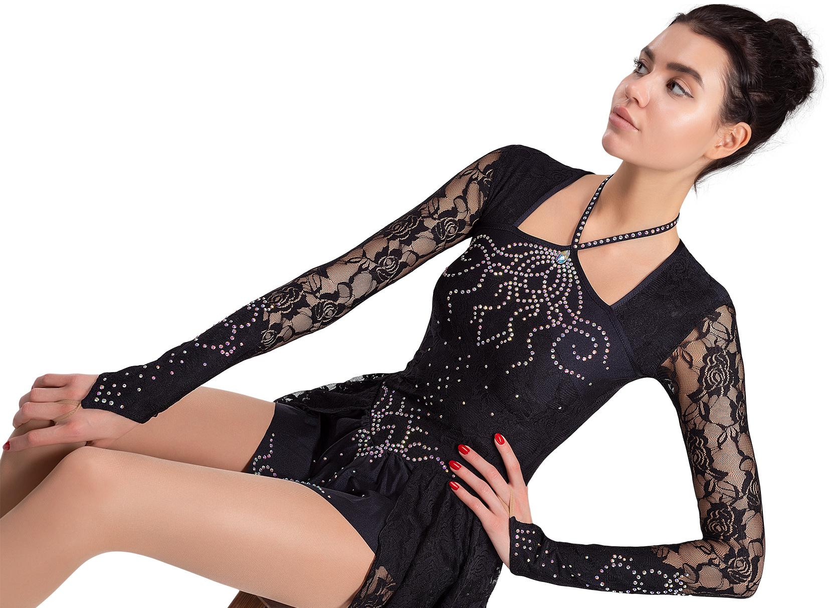 Figure Skating Dress Style A16 Black Italian Fabric, Handmade 297 Figure Skating Dress Style A16 Black Italian Fabric, Handmade 297