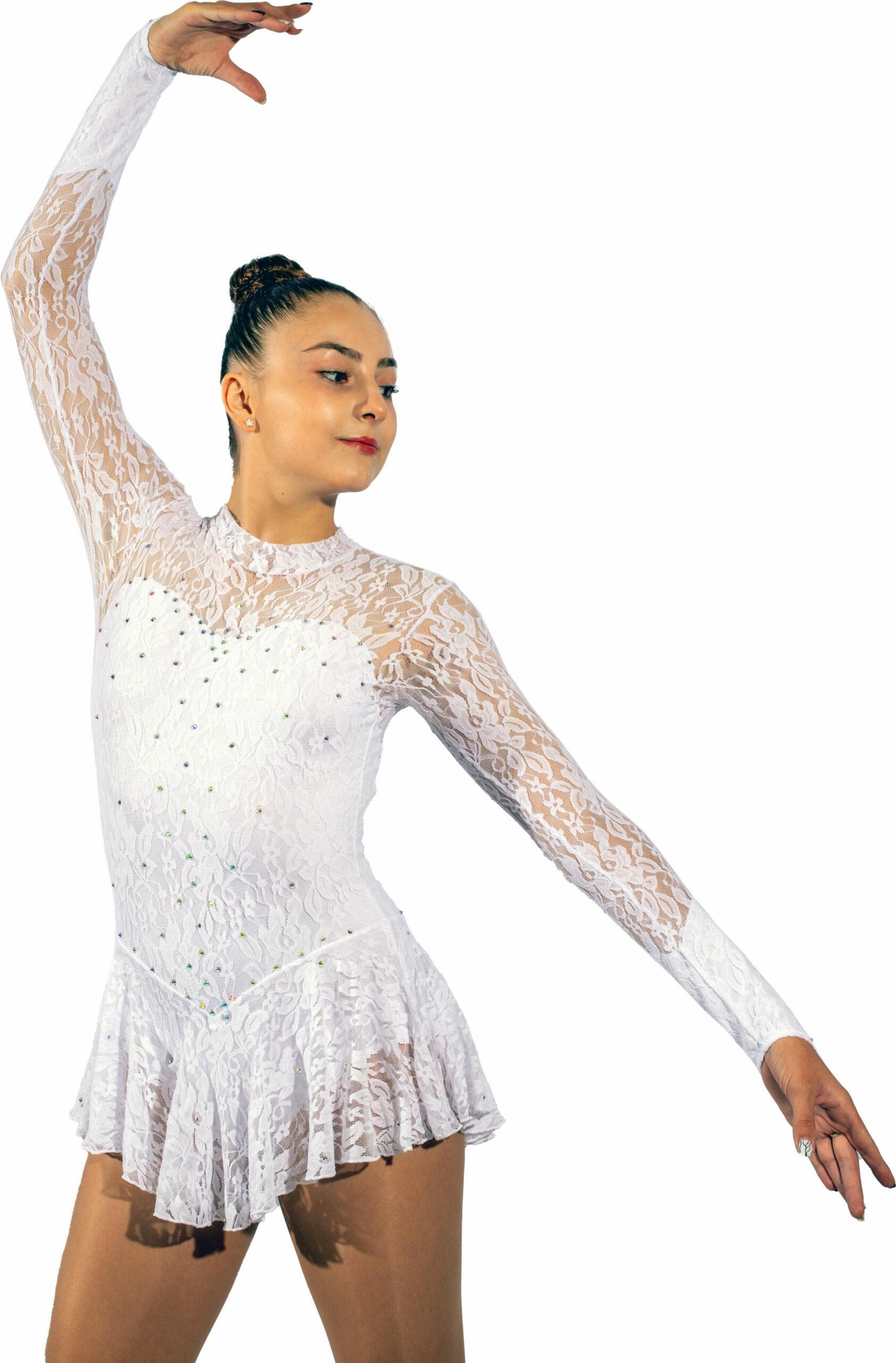 Figure Skating Dress Style A29 White Italian Fabric, Handmade 164