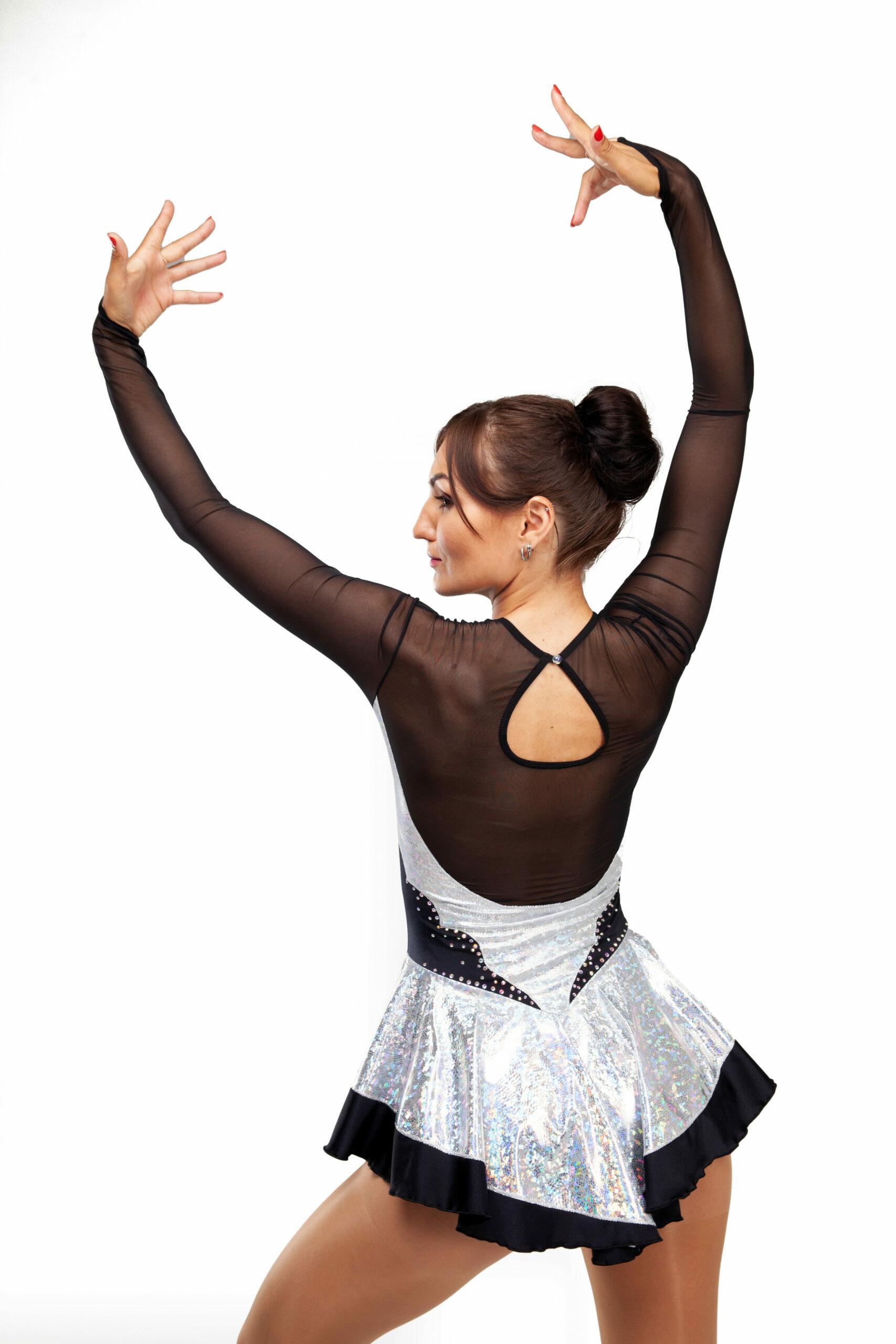 Figure Skating Dress Style A14 Silver/Hologram Italian Fabric, Handmade 258
