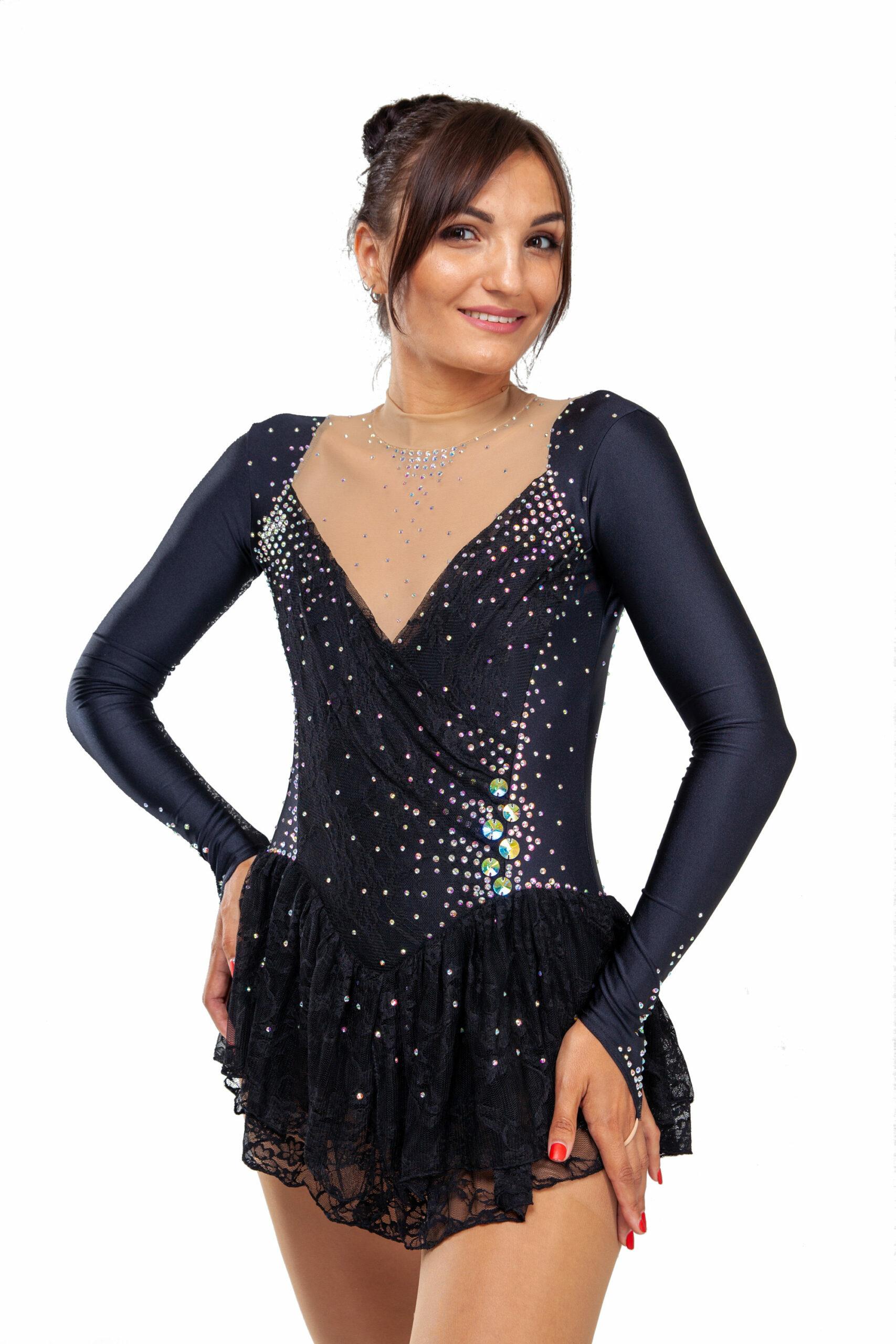 Figure Skating Dress Style A21 Black Italian Fabric, Handmade 130 Figure Skating Dress Style A21 Black Italian Fabric, Handmade 130