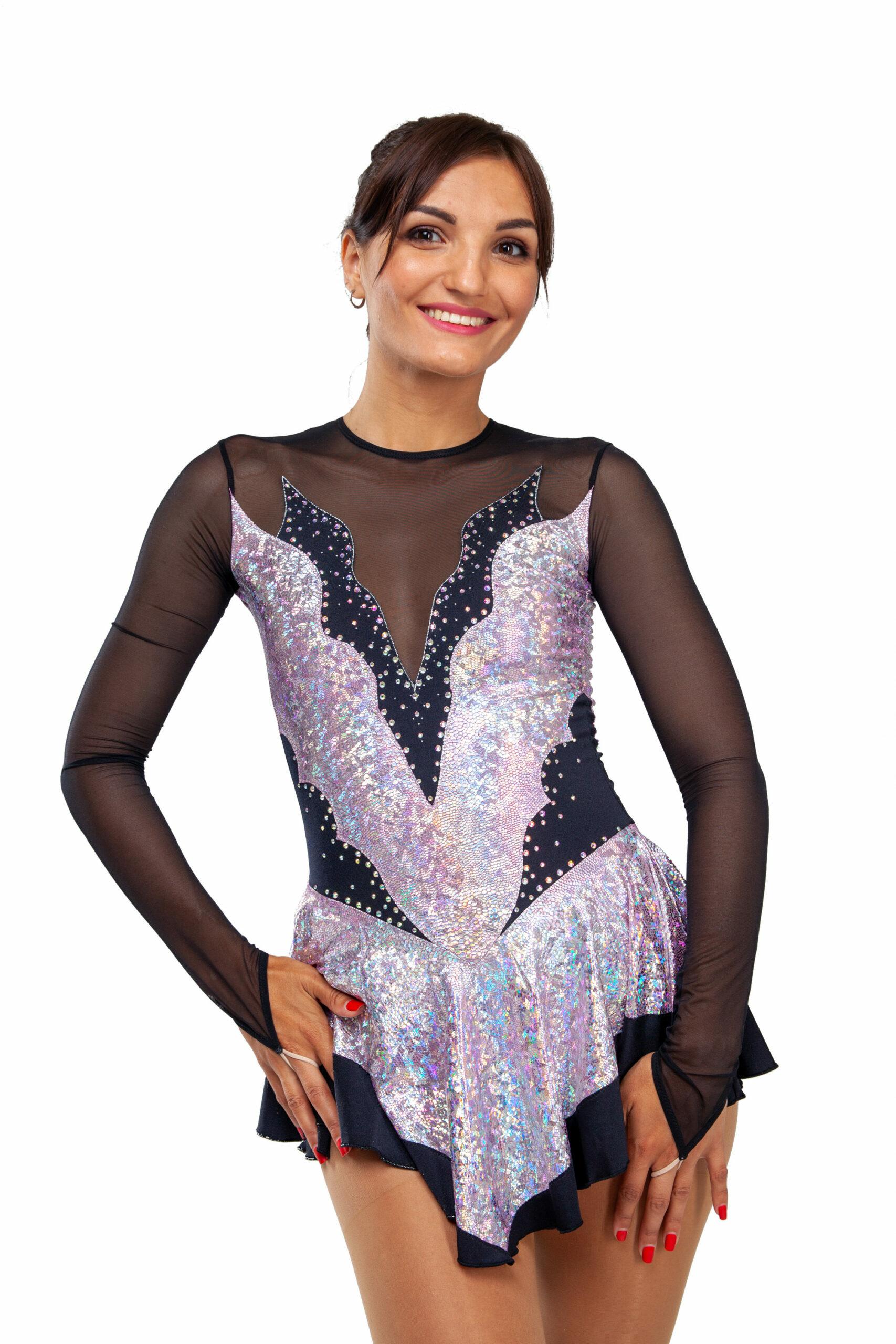 Figure Skating Dress Style A14 Gold/Hologram Italian Fabric, Handmade 258