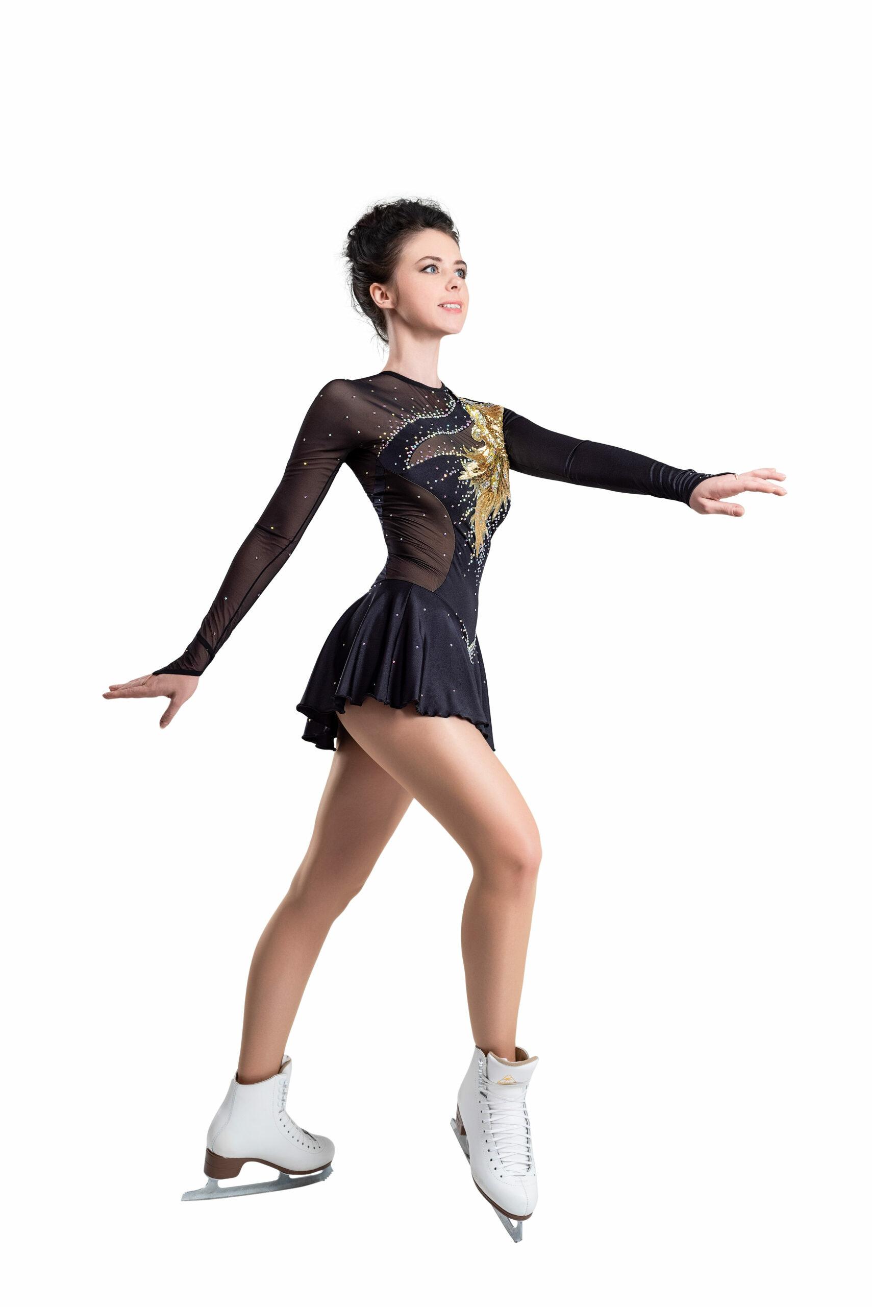 Figure Skating Dress Style A17 Black Black Italian Fabric, Handmade 292