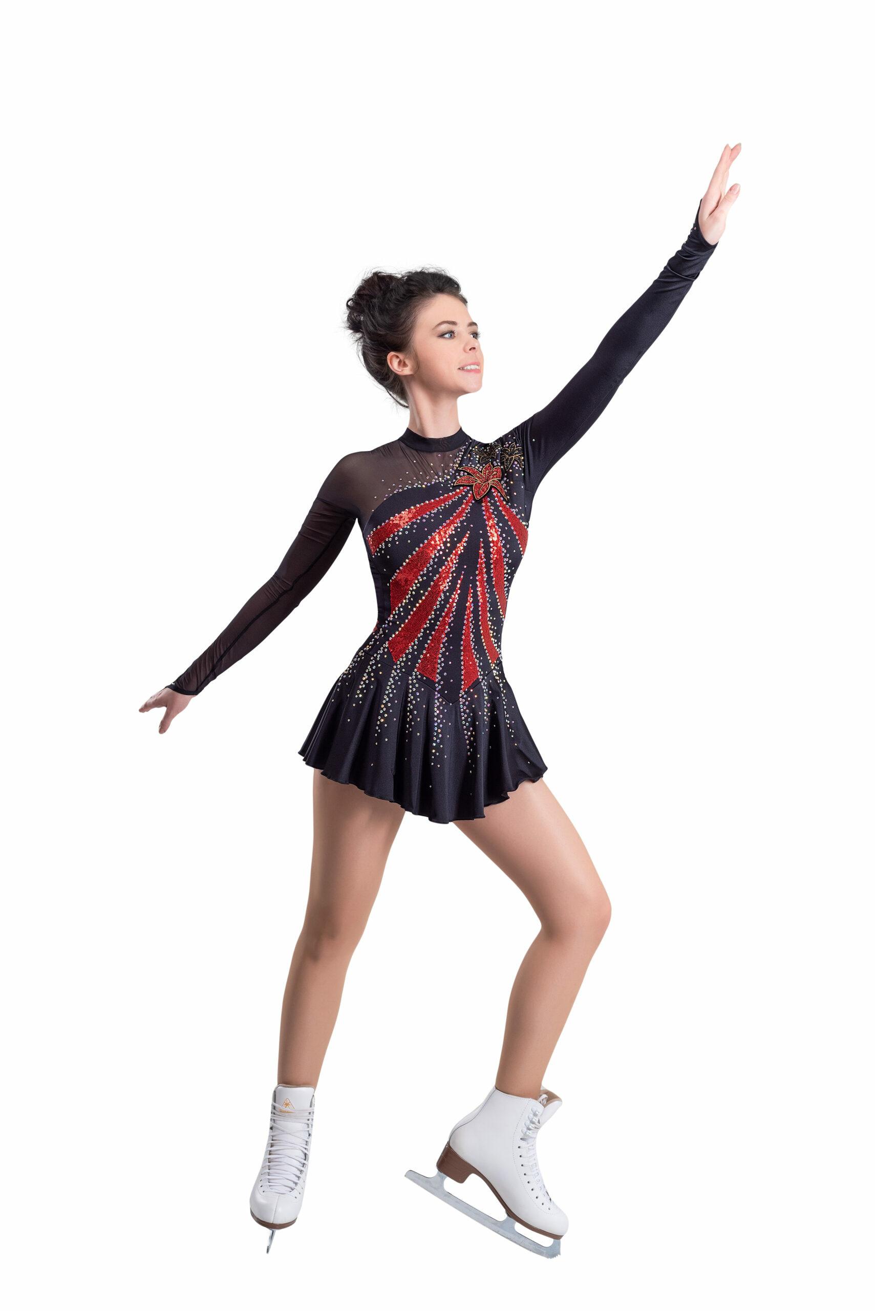 Figure Skating Dress Style A18 Black Red Italian Fabric, Handmade 258