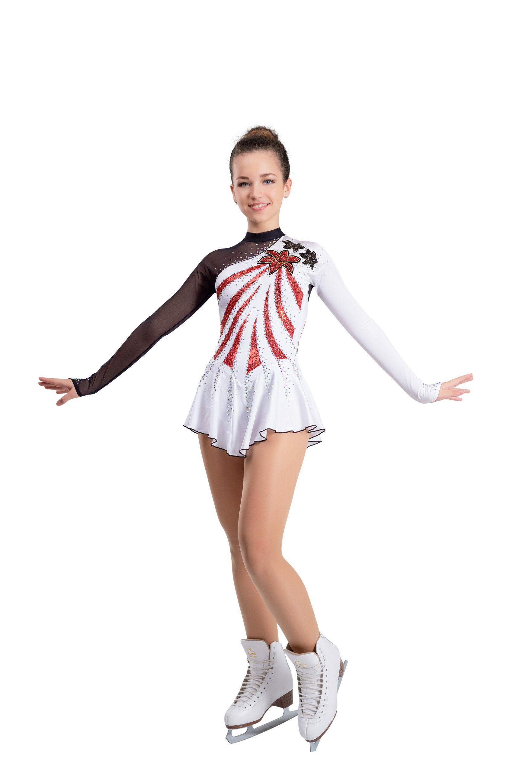 Figure Skating Dress Style A18 White Red Italian Fabric, Handmade 292 Figure Skating Dress Style A18 White Red Italian Fabric, Handmade 292