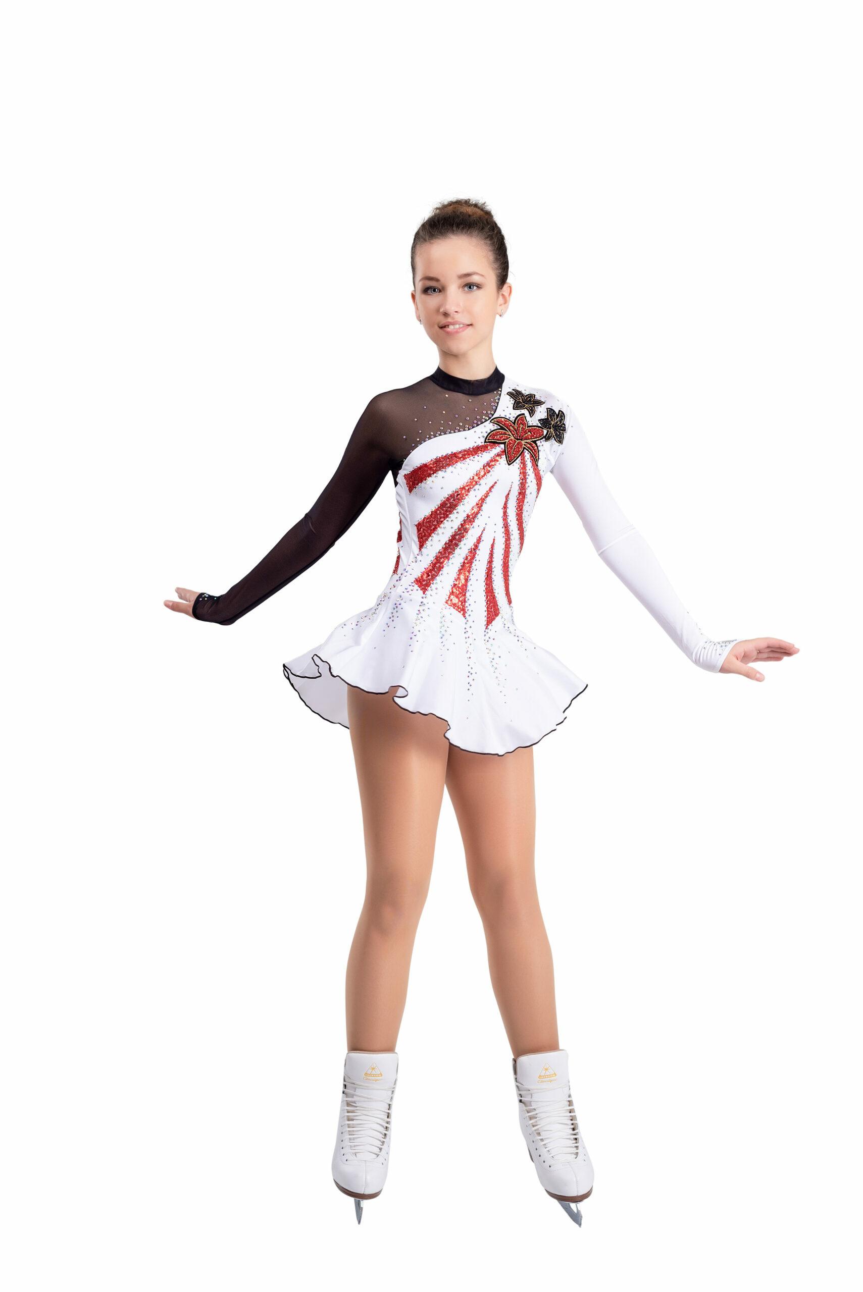 Figure Skating Dress Style A18 White Red Italian Fabric, Handmade 293 Figure Skating Dress Style A18 White Red Italian Fabric, Handmade 293