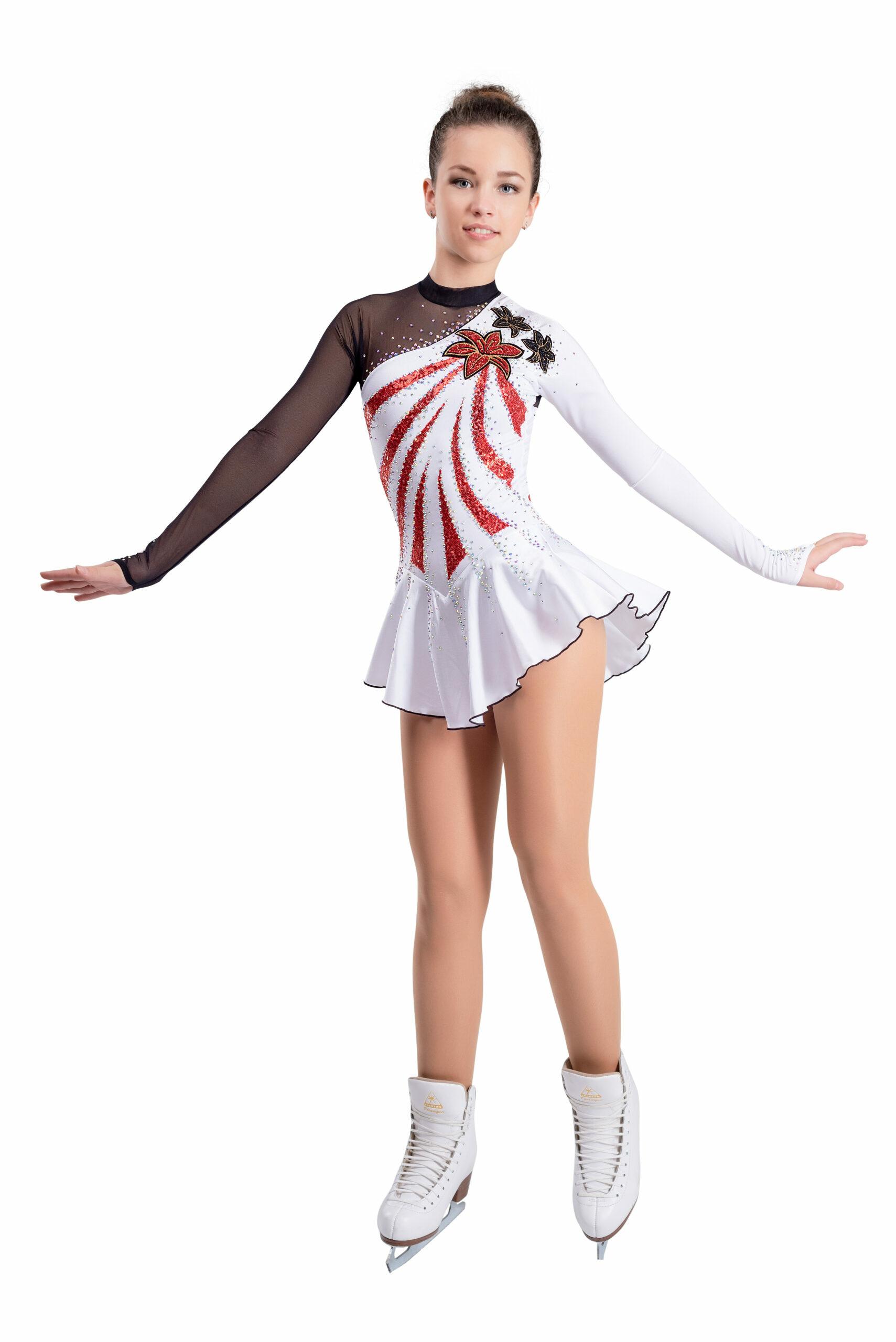 Figure Skating Dress Style A18 White Red Italian Fabric, Handmade 294 Figure Skating Dress Style A18 White Red Italian Fabric, Handmade 294