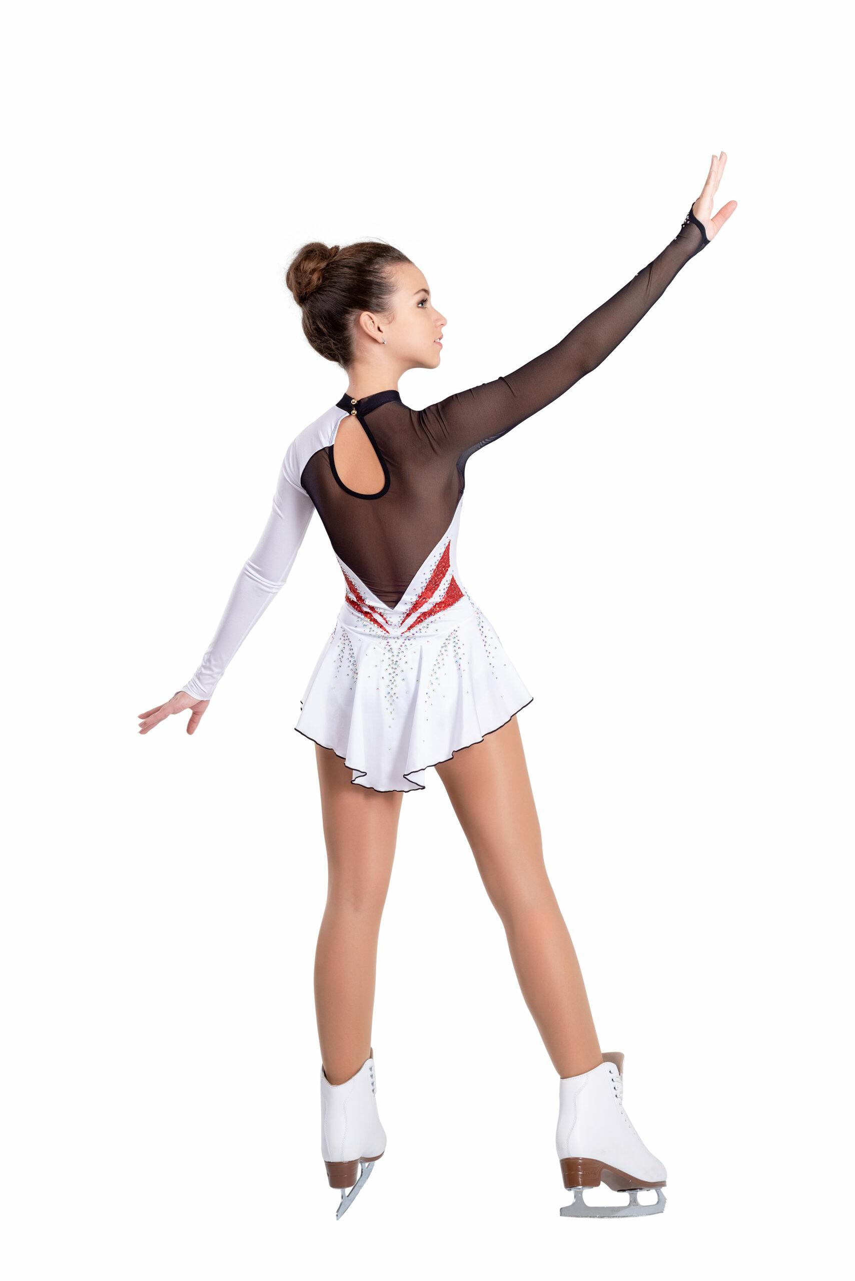 Figure Skating Dress Style A18 White Red Italian Fabric, Handmade 295 Figure Skating Dress Style A18 White Red Italian Fabric, Handmade 295
