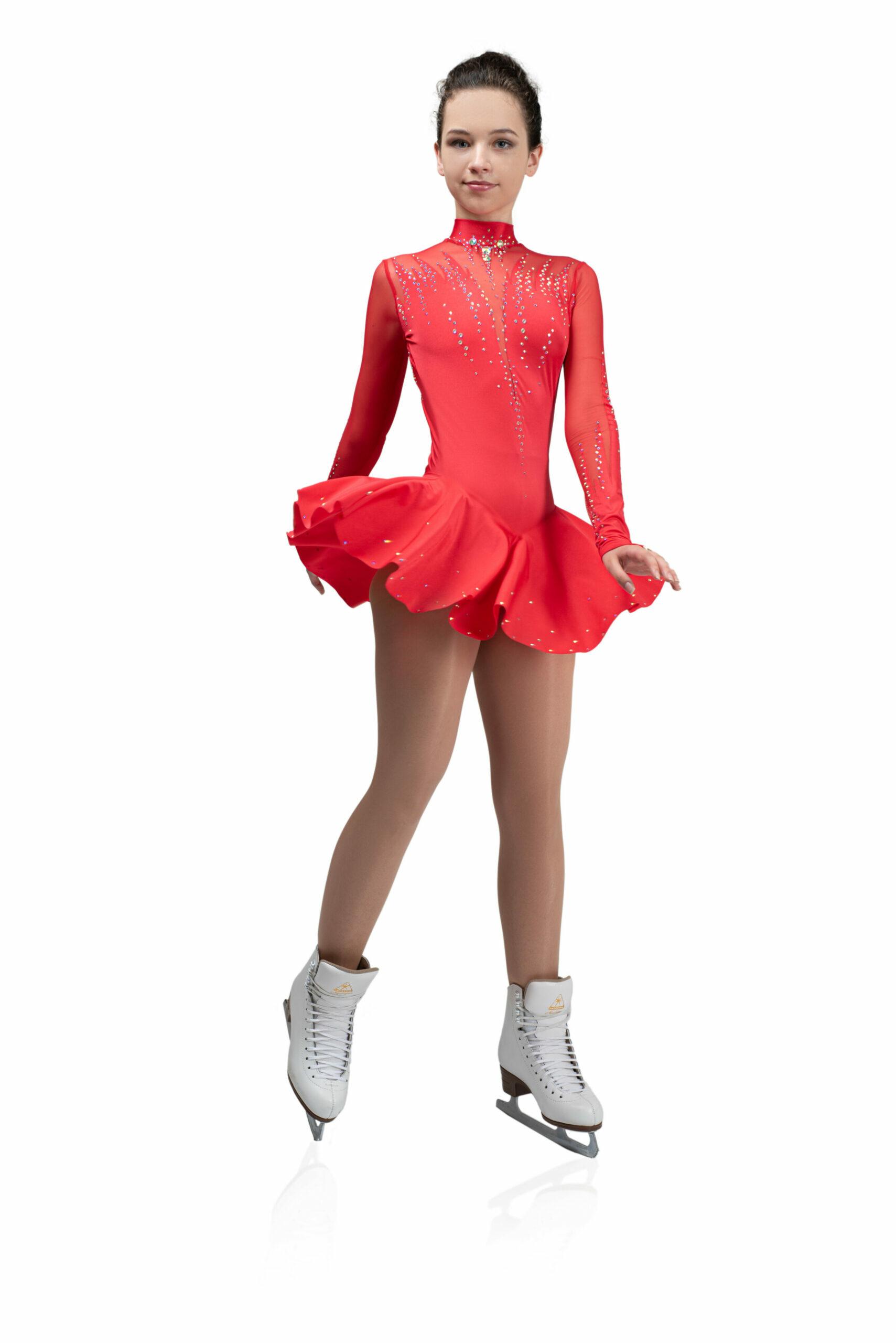 Figure Skating Dress Style A19 Red Italian Fabric, Handmade 131