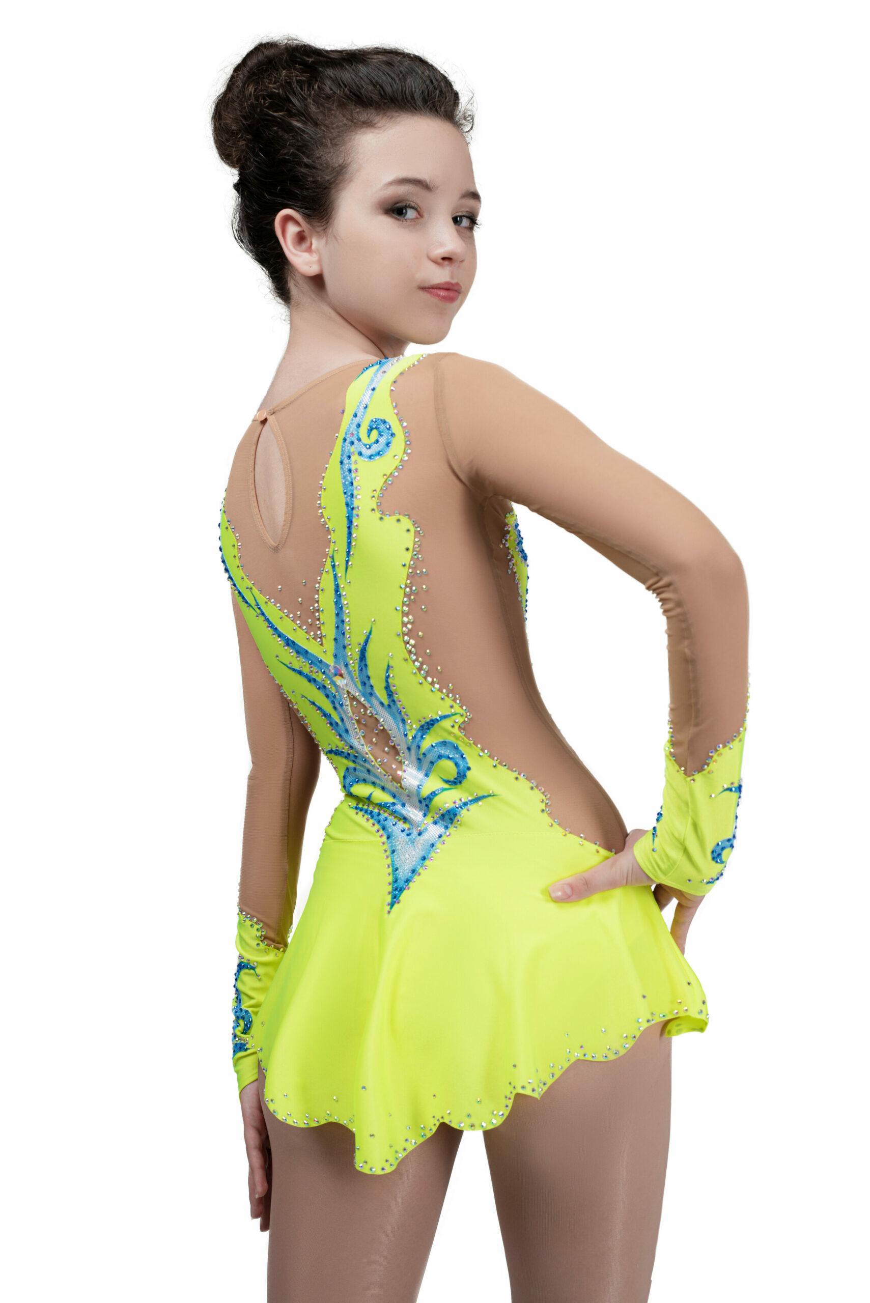 Figure Skating Dress Style A20 Yellow Italian Fabric, Handmade 197