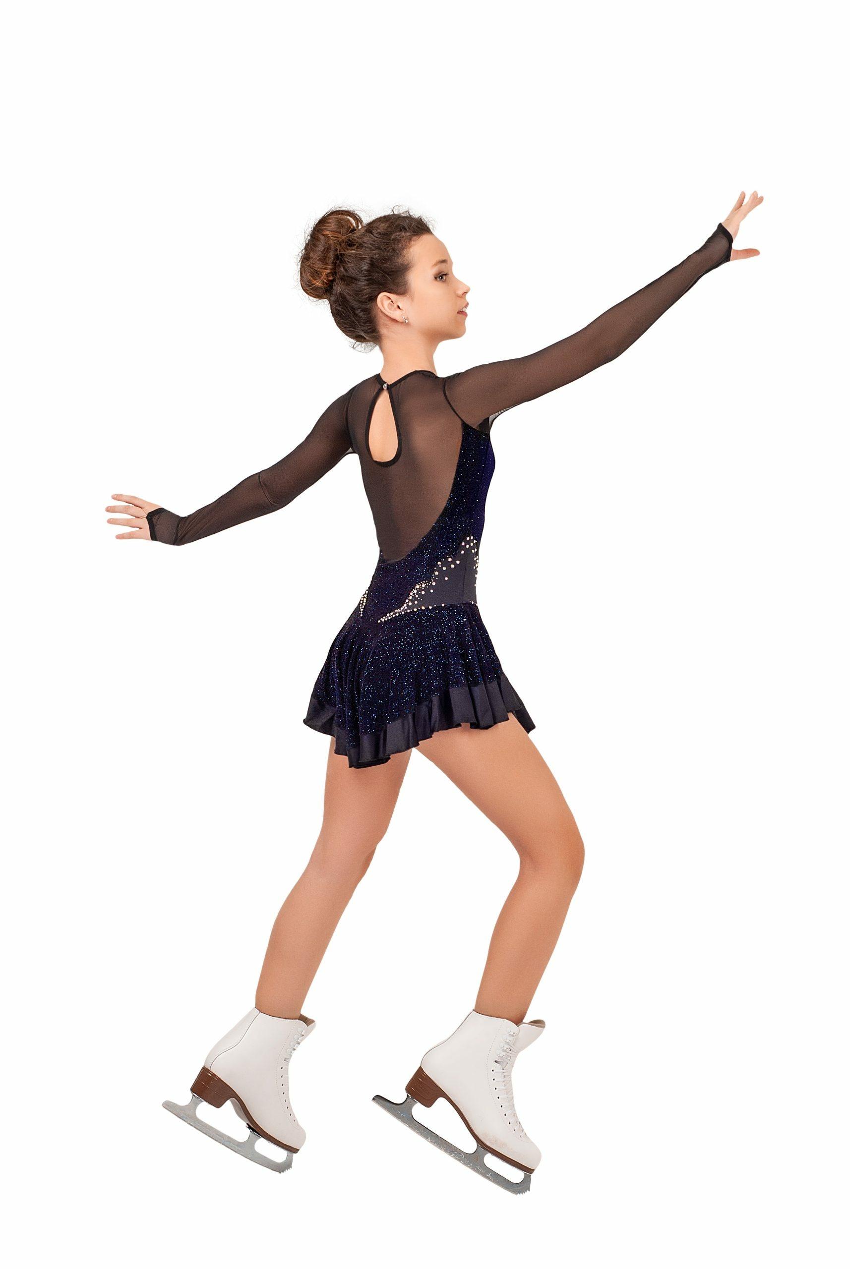 Figure Skating Dress Style A14 Black Blue Italian Fabric, Handmade 231 Figure Skating Dress Style A14 Black Blue Italian Fabric, Handmade 231