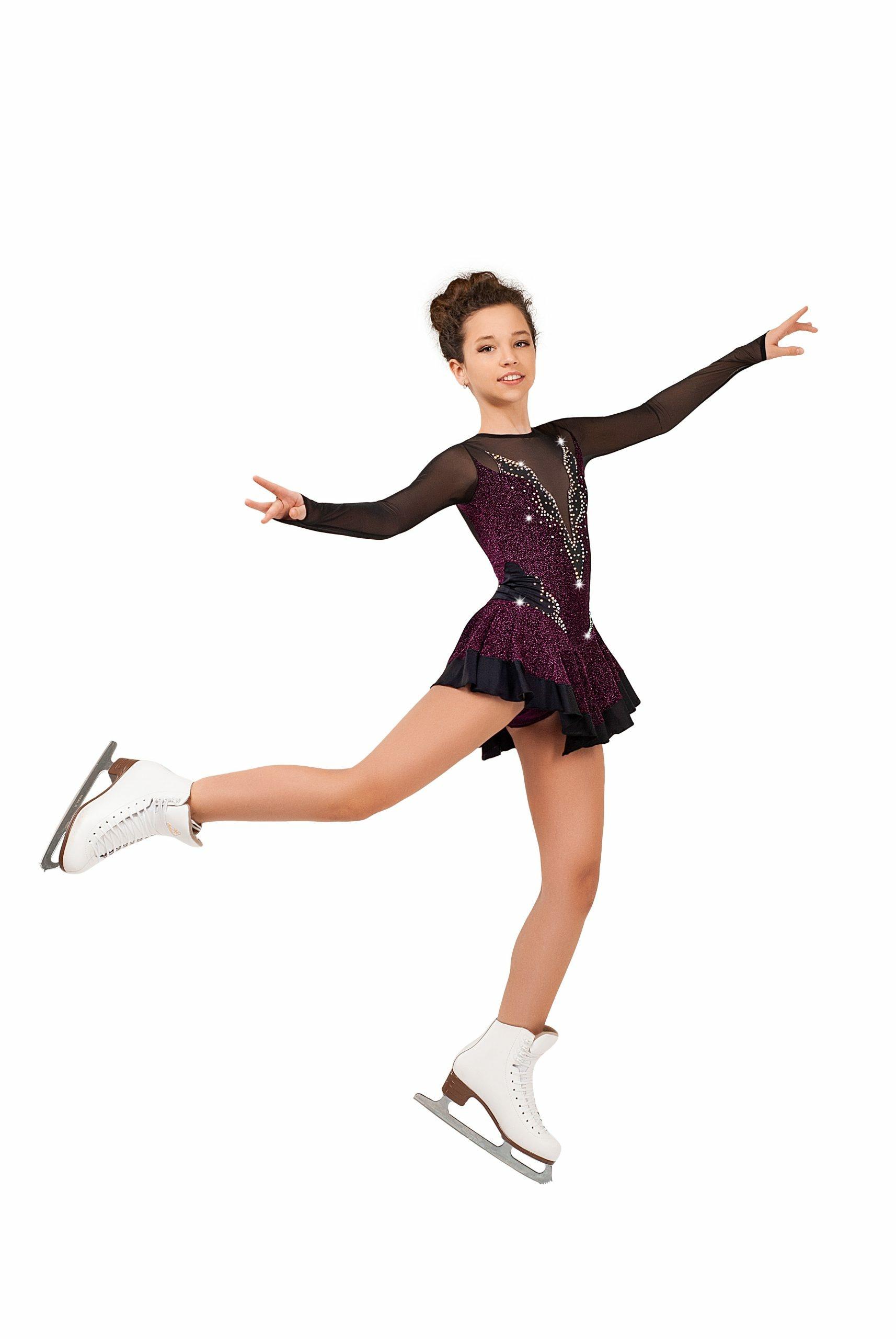 Figure Skating Dress Style A14 Black Bordo Italian Fabric, Handmade 227