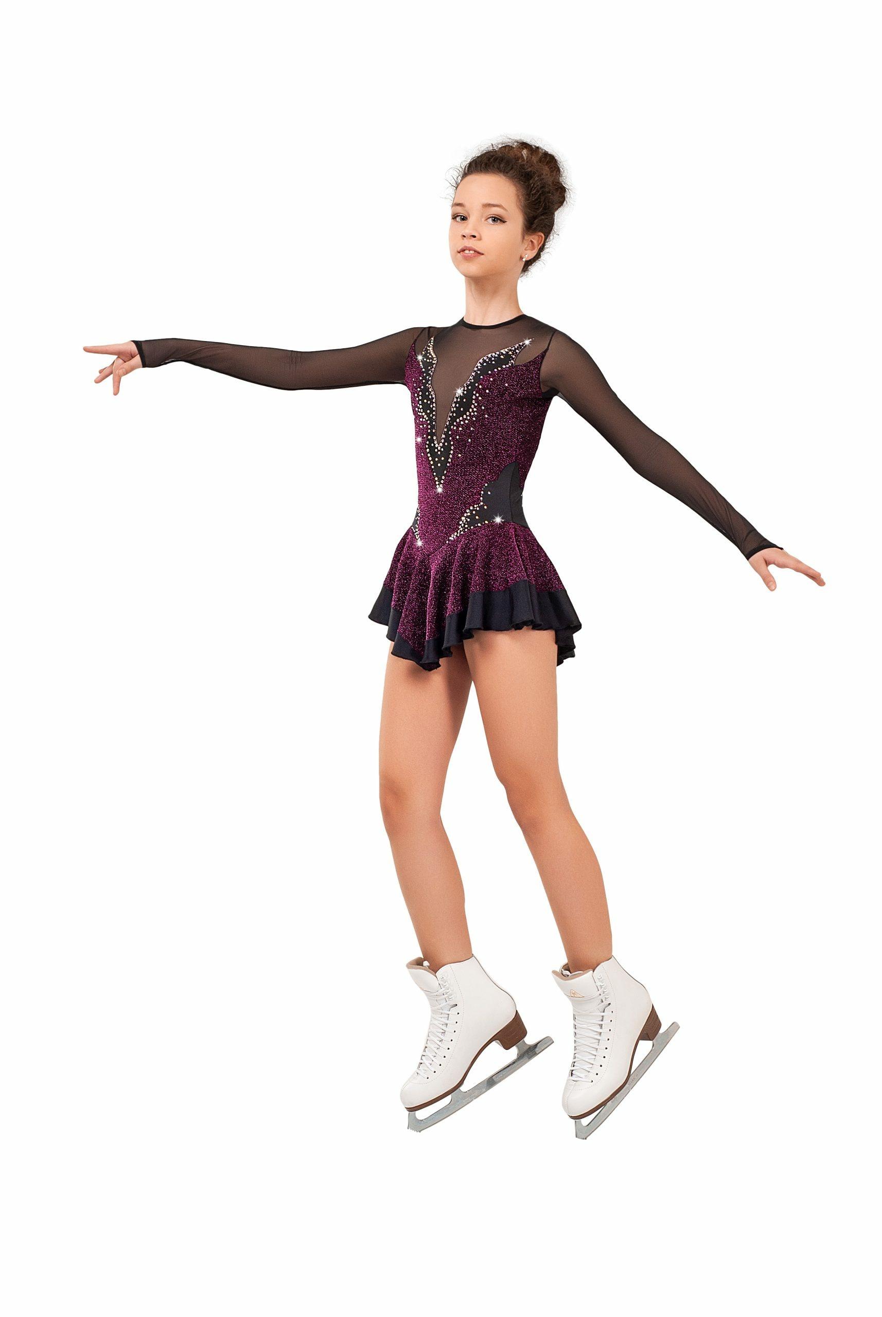 Figure Skating Dress Style A14 Black Bordo Italian Fabric, Handmade 231