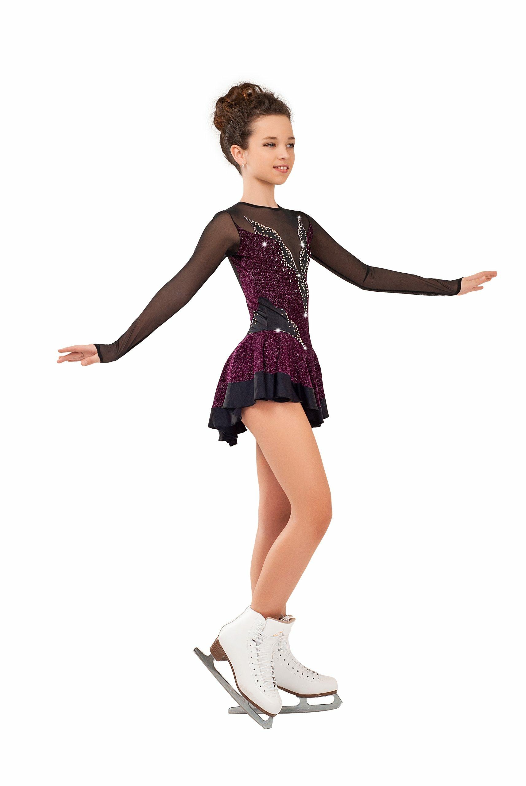 Figure Skating Dress Style A14 Black Bordo Italian Fabric, Handmade 232
