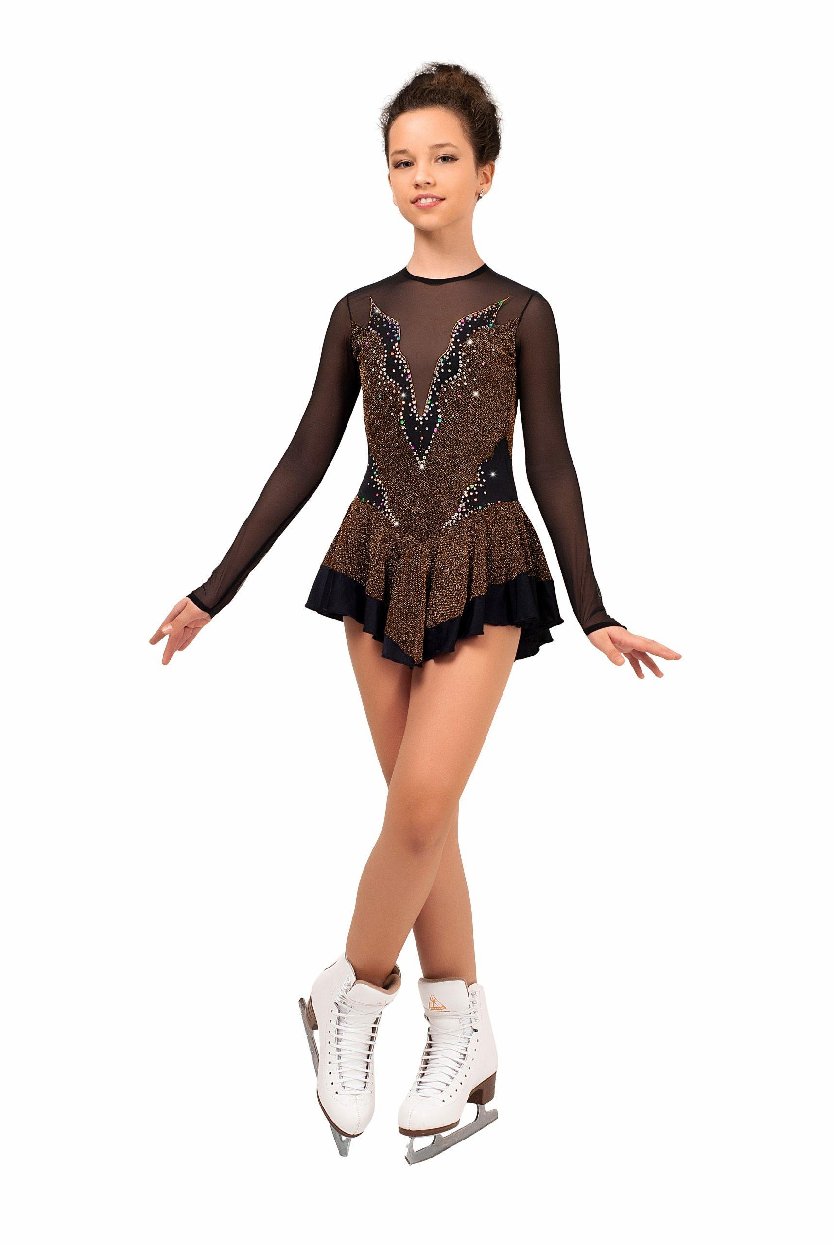 Figure Skating Dress Style A14 Lurex Gold Italian Fabric, Handmade 260