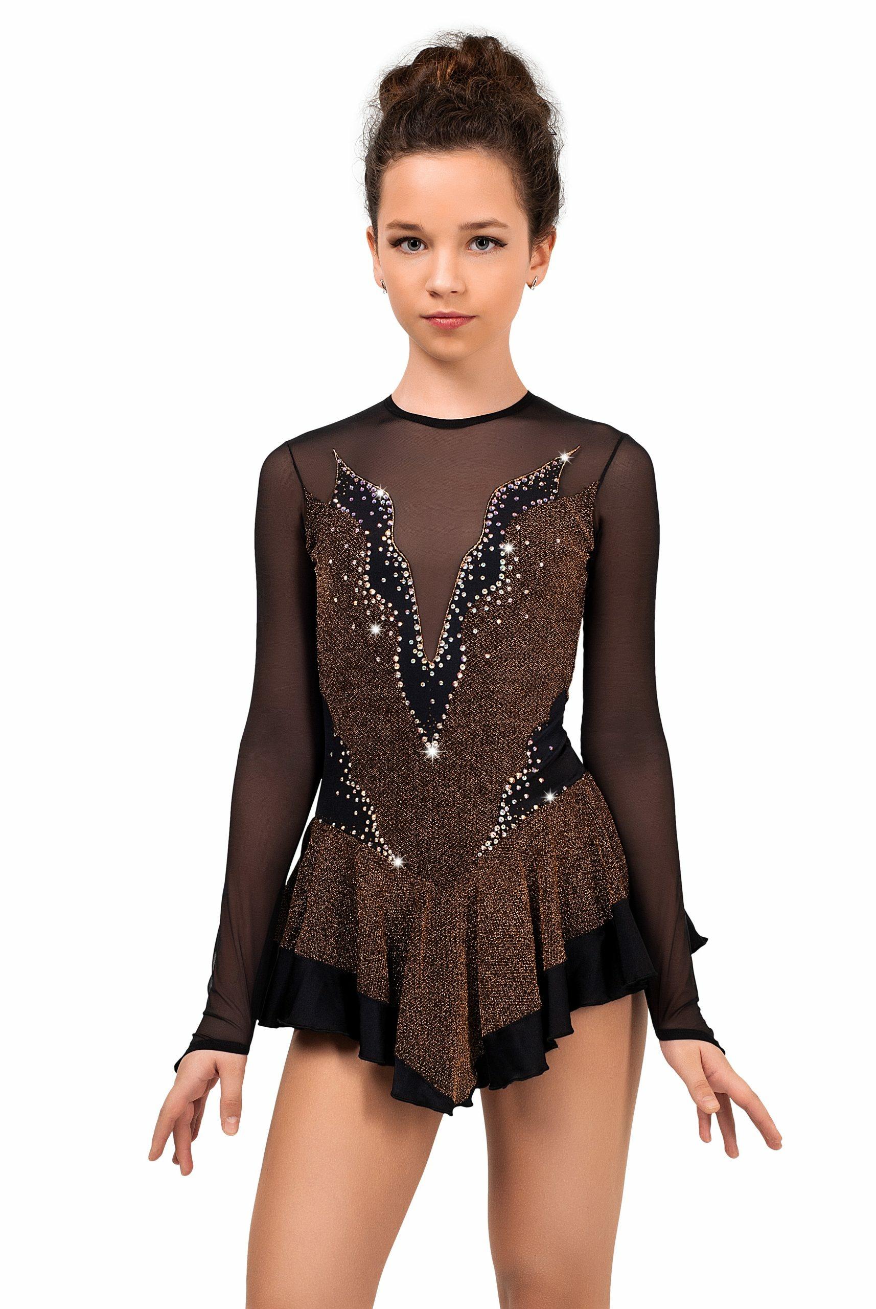 Figure Skating Dress Style A14 Lurex Gold Italian Fabric, Handmade 261