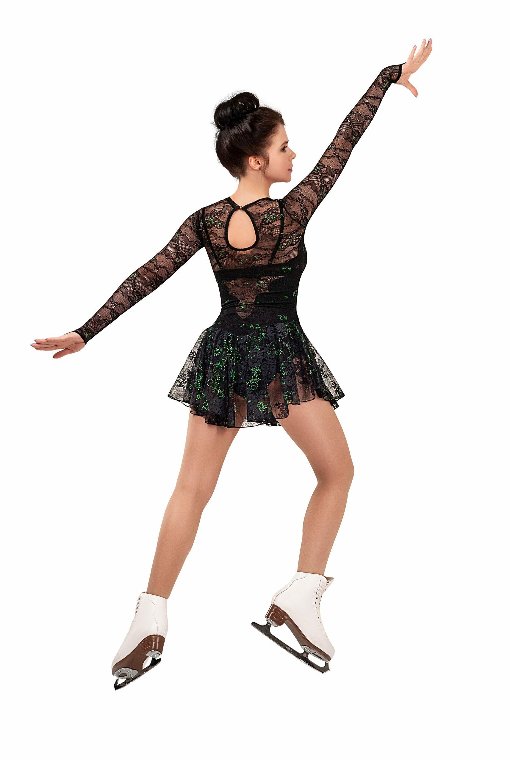 Figure Skating Dress Style A13 Black Italian Fabric, Handmade 292