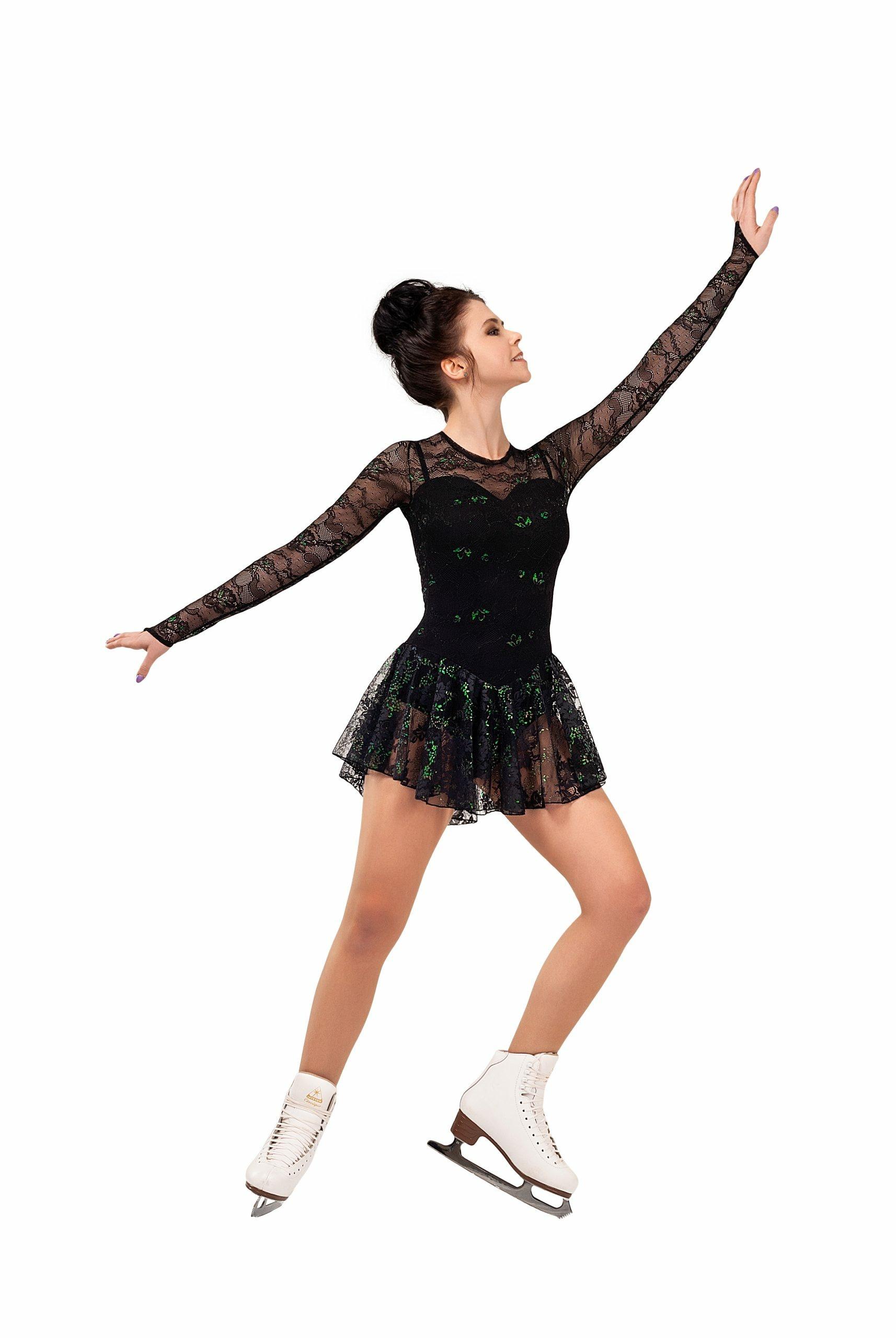 Figure Skating Dress Style A13 Black Italian Fabric, Handmade 294
