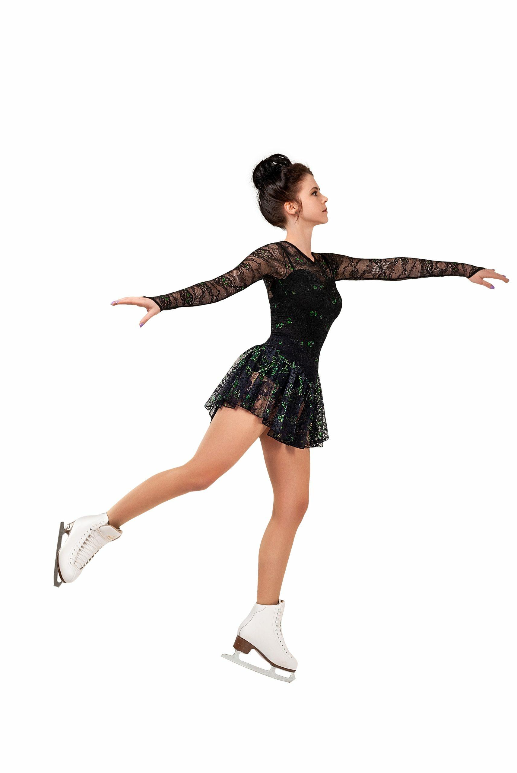 Figure Skating Dress Style A13 Black Italian Fabric, Handmade 296