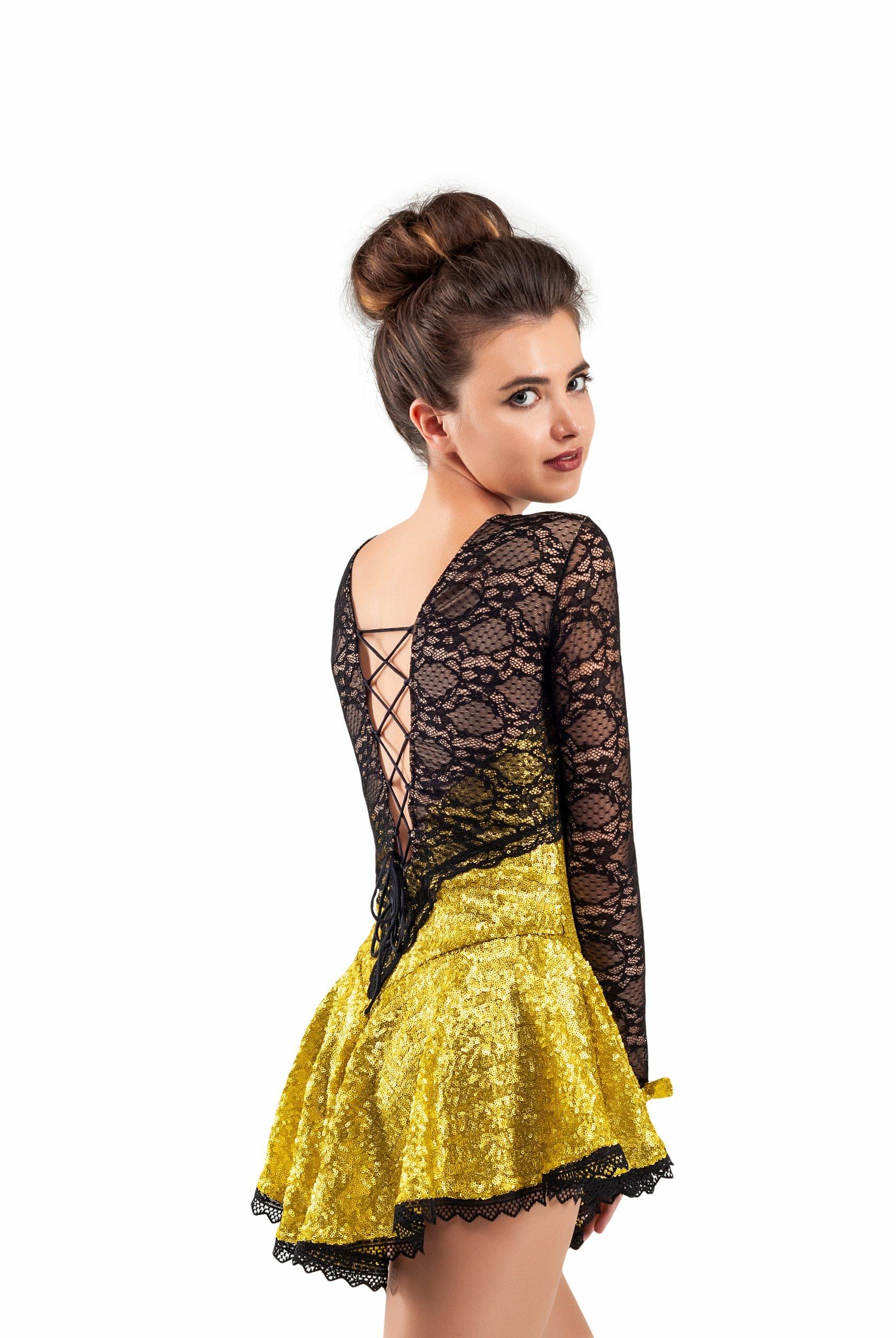 Figure Skating Dress Style A15 Gold Italian Fabric, Handmade 134