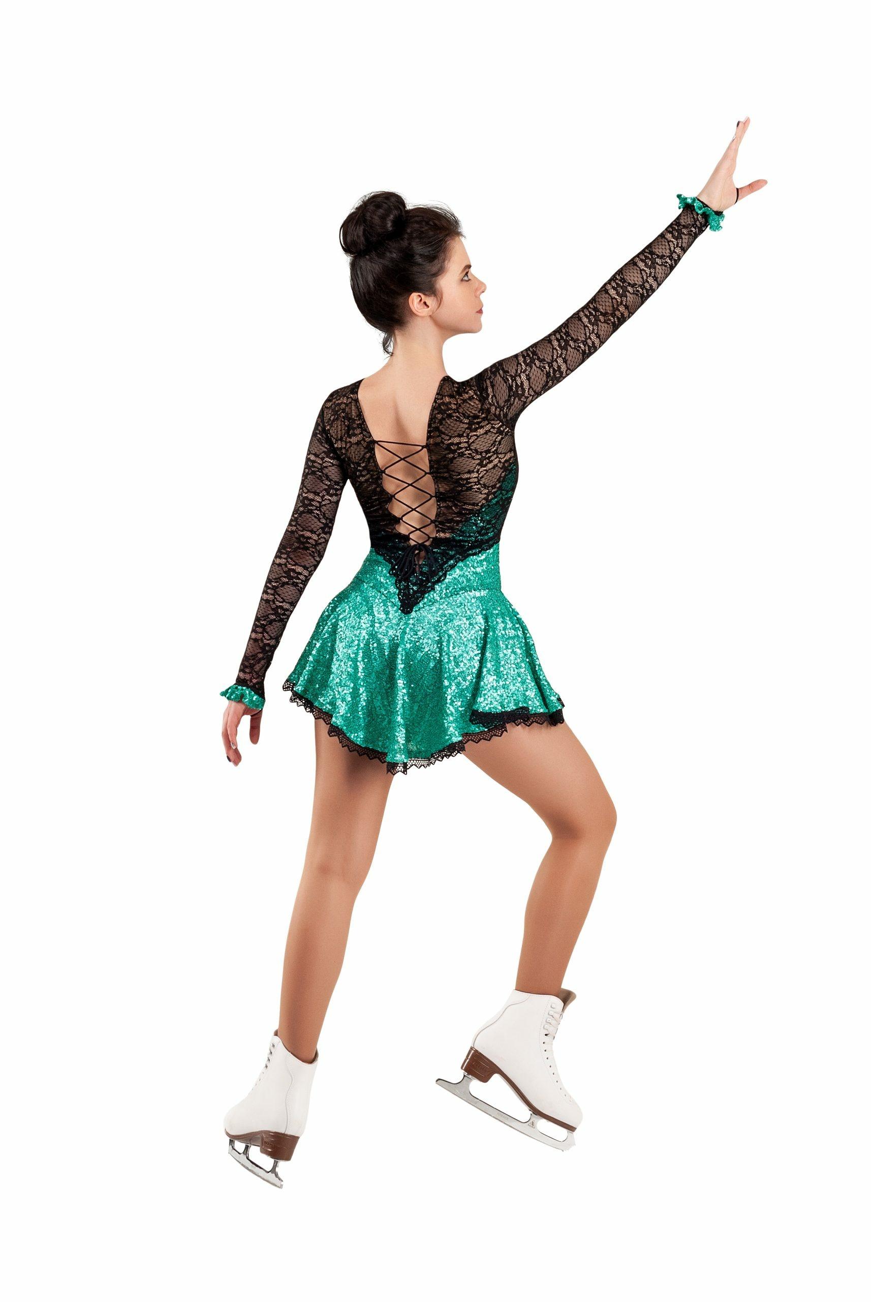 Figure Skating Dress Style A15 Turquoise Italian Fabric, Handmade 178