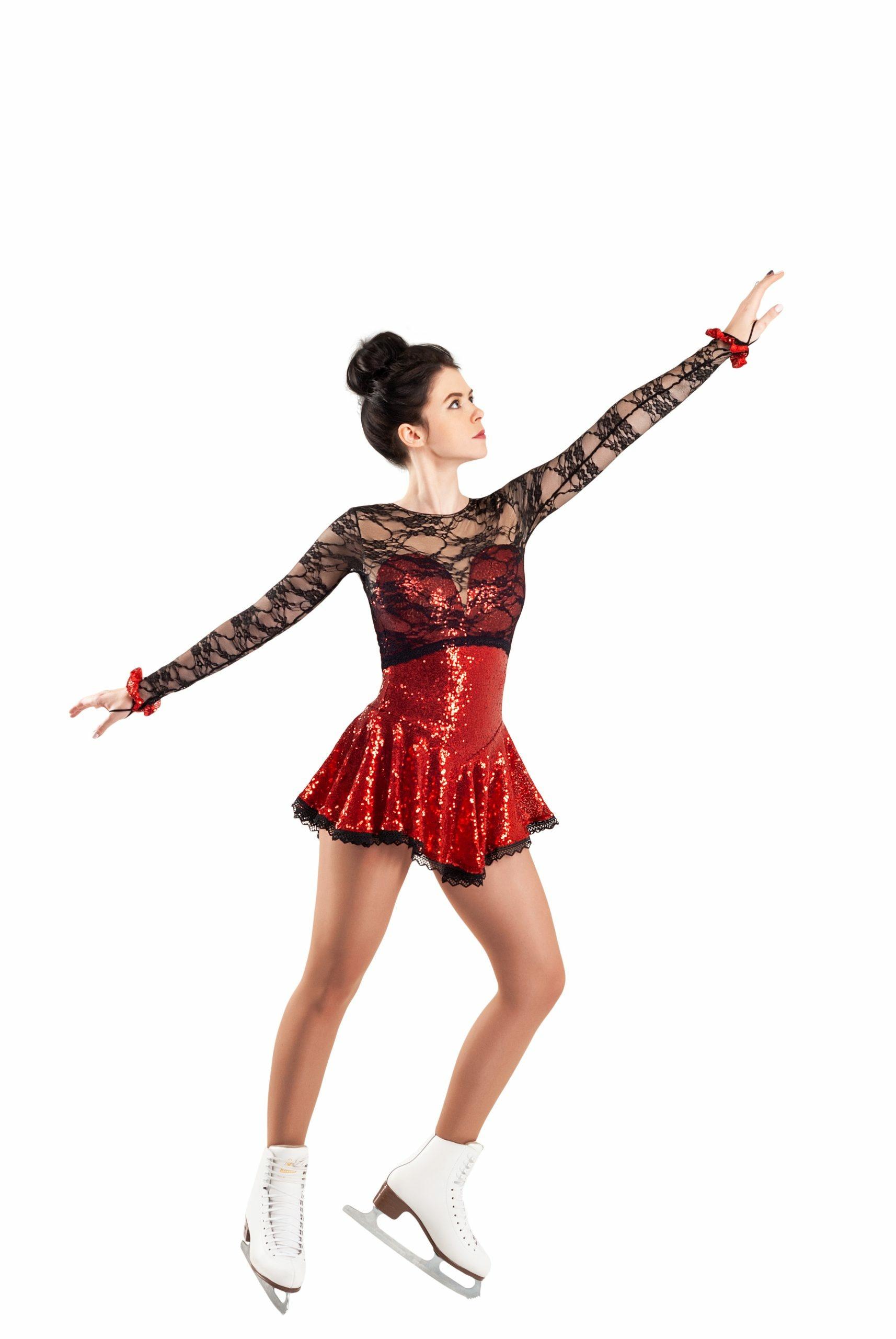 Figure Skating Dress Style A15 Red Italian Fabric, Handmade 165