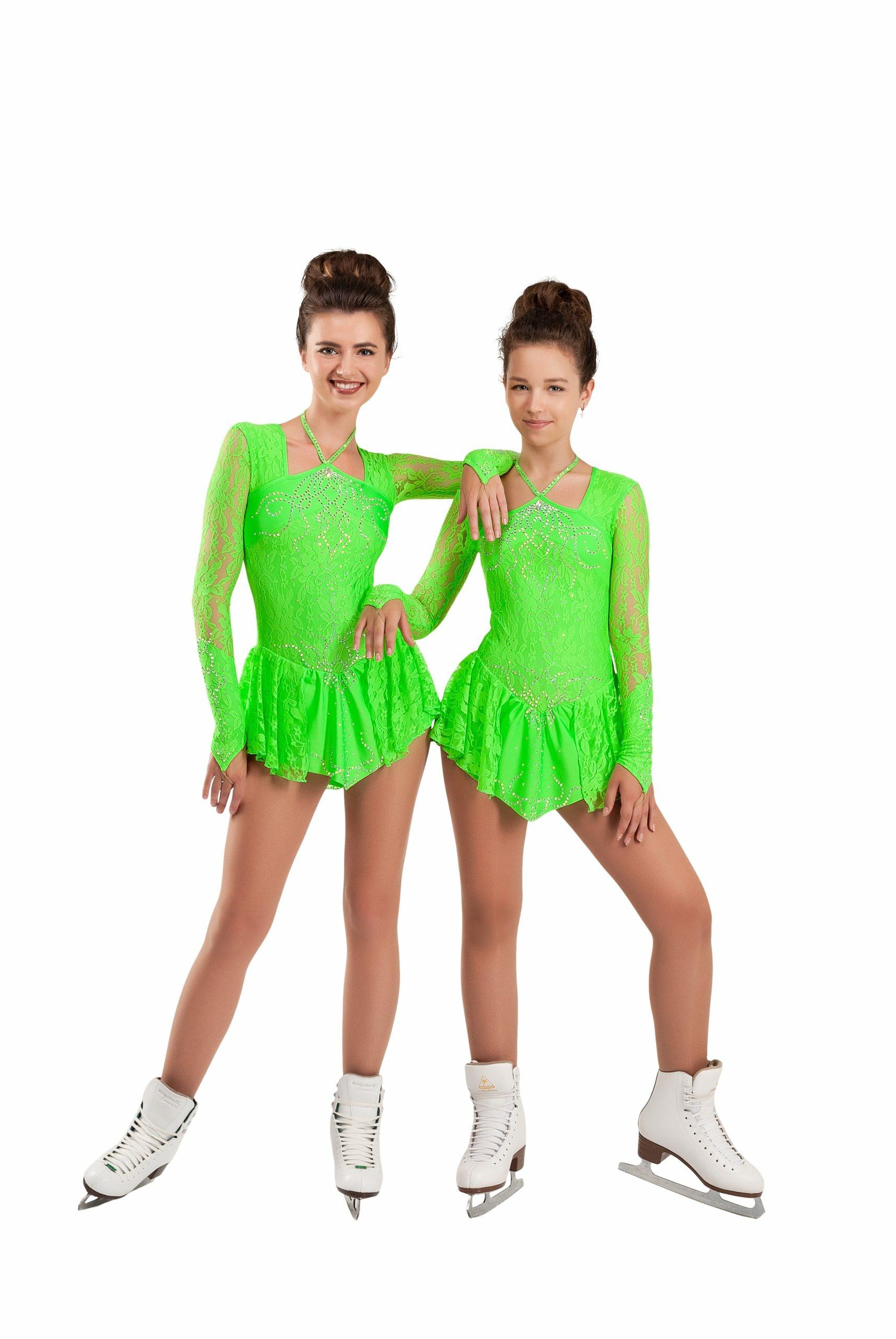 Figure Skating Dress Style A16 Green Italian Fabric, Handmade 179