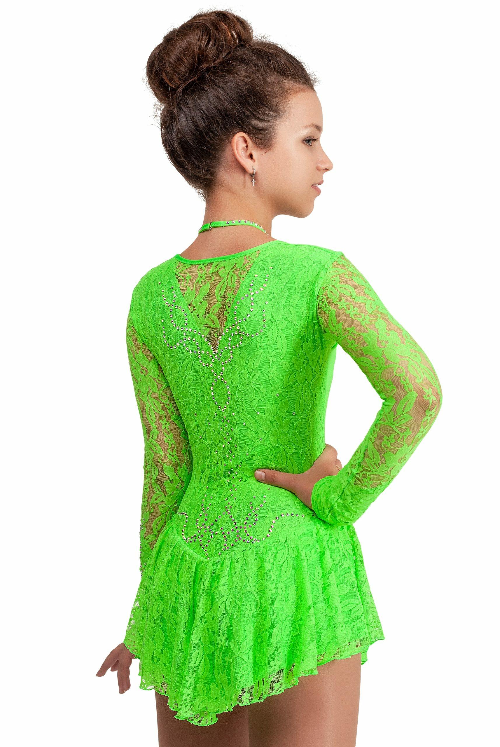 Figure Skating Dress Style A16 Green Italian Fabric, Handmade 186