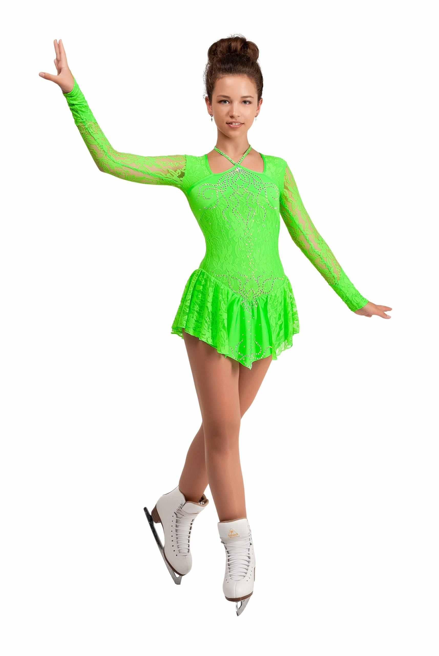 Figure Skating Dress Style A16 Green Italian Fabric, Handmade 187