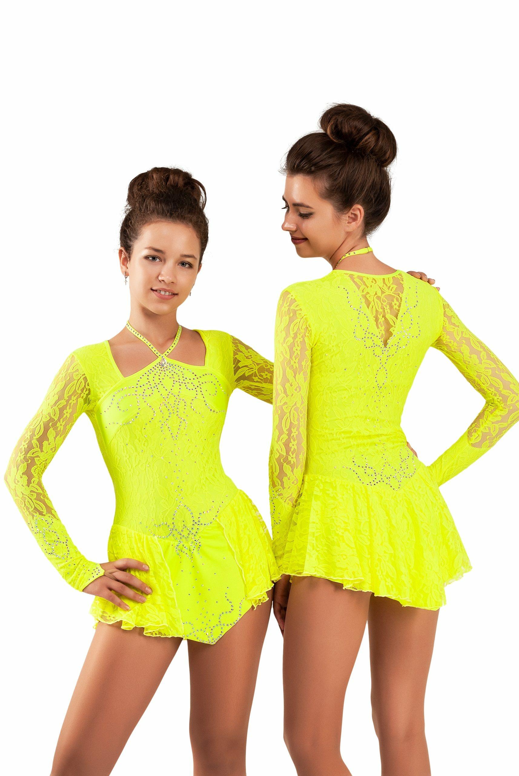 Figure Skating Dress Style A16 Yellow Italian Fabric, Handmade 203