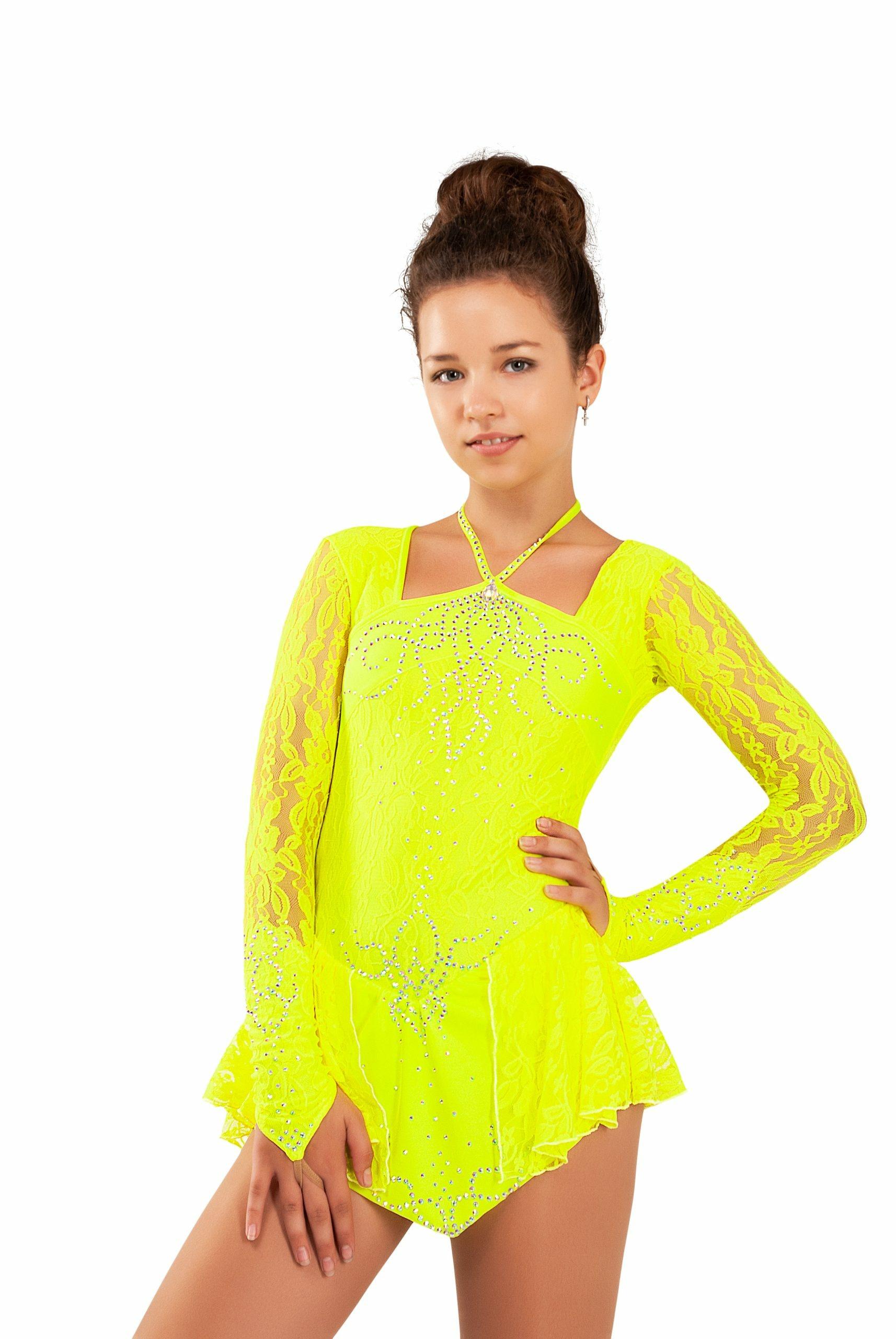 Figure Skating Dress Style A16 Yellow Italian Fabric, Handmade 212