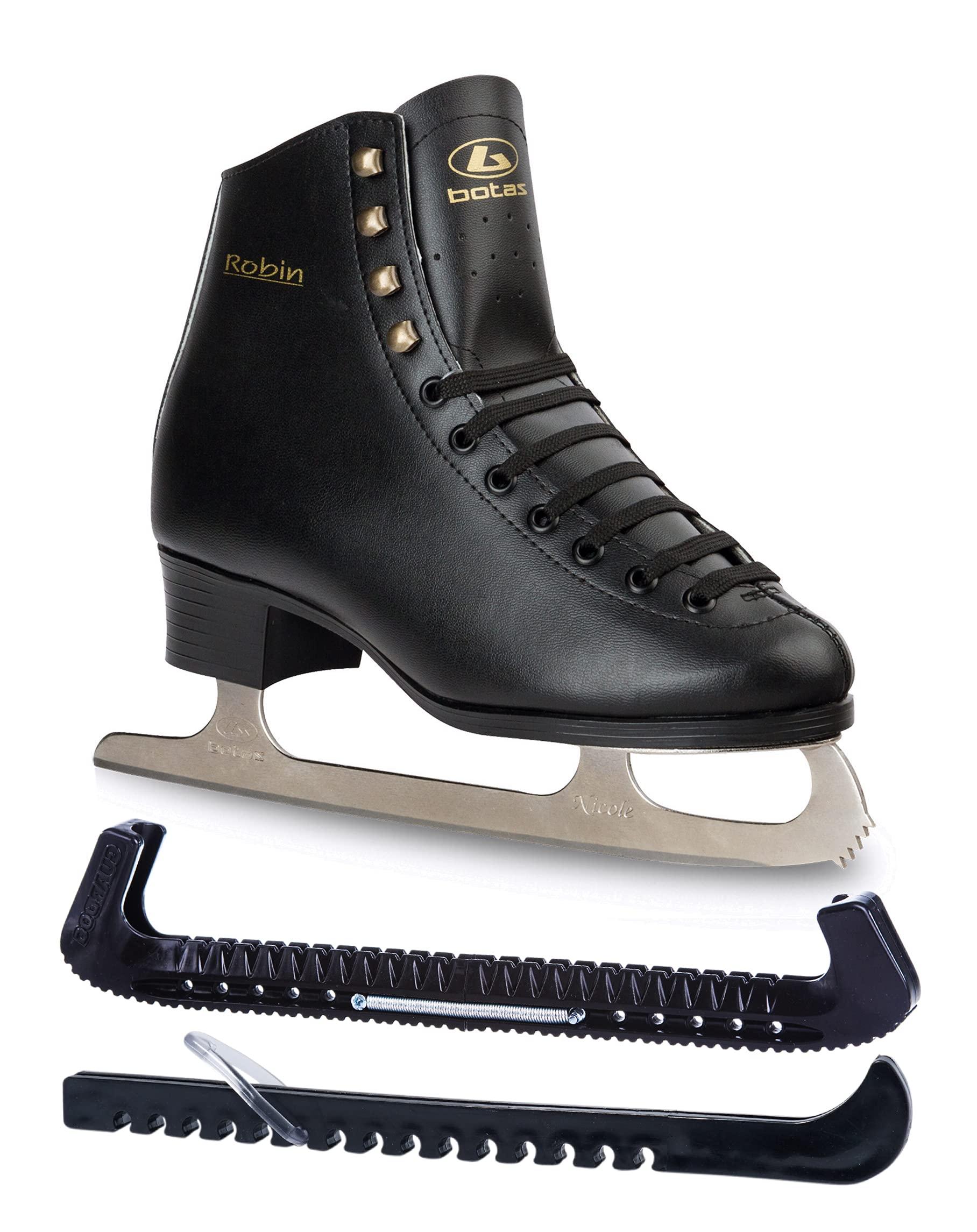 Botas Robin Ice Skate Bundle — Guardog 802 guards Botas Robin/Figure Ice Skates for Men, Boys/Size: Adult 4.5 Bundle with Skate Guards