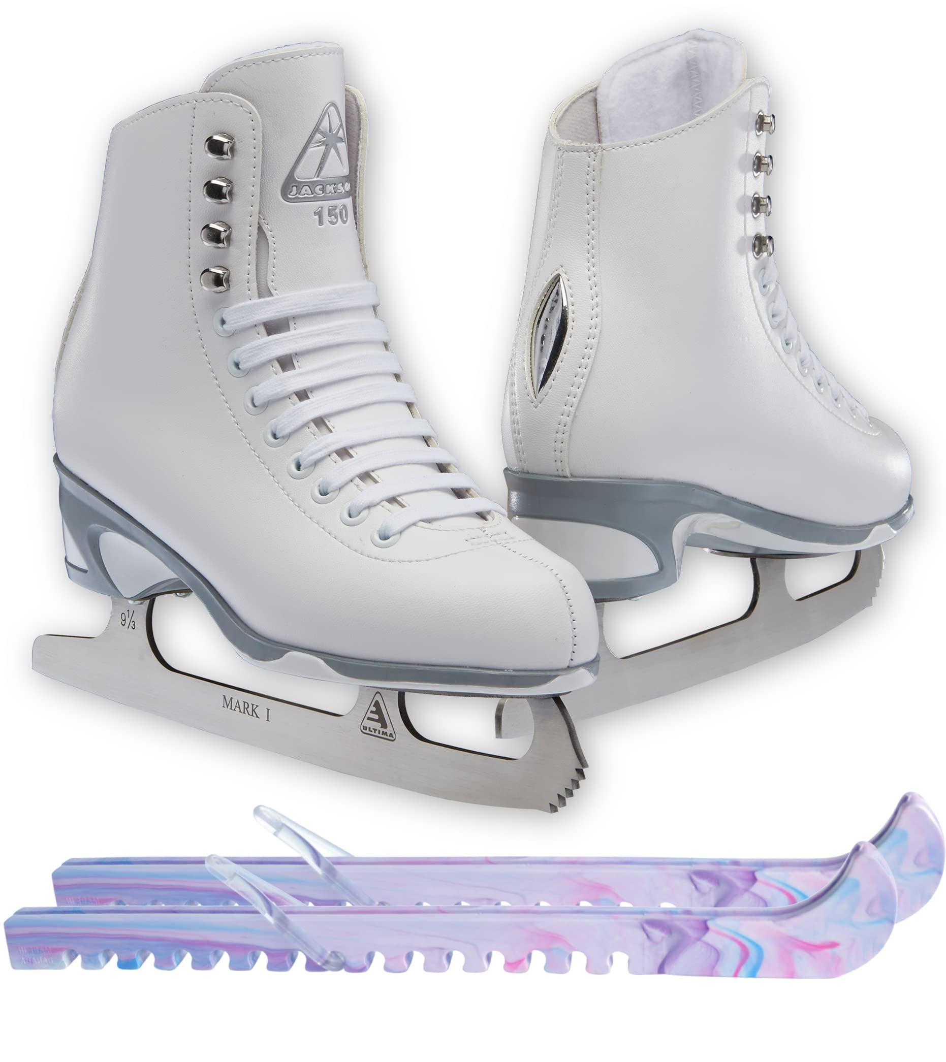 Jackson Finesse JS150 Ice Skate Bundle — Skate guards 2 SKATE GURU Jackson Finesse JS150 Women's Figure Ice Skates Womens 4 Bundle with Skate Guards