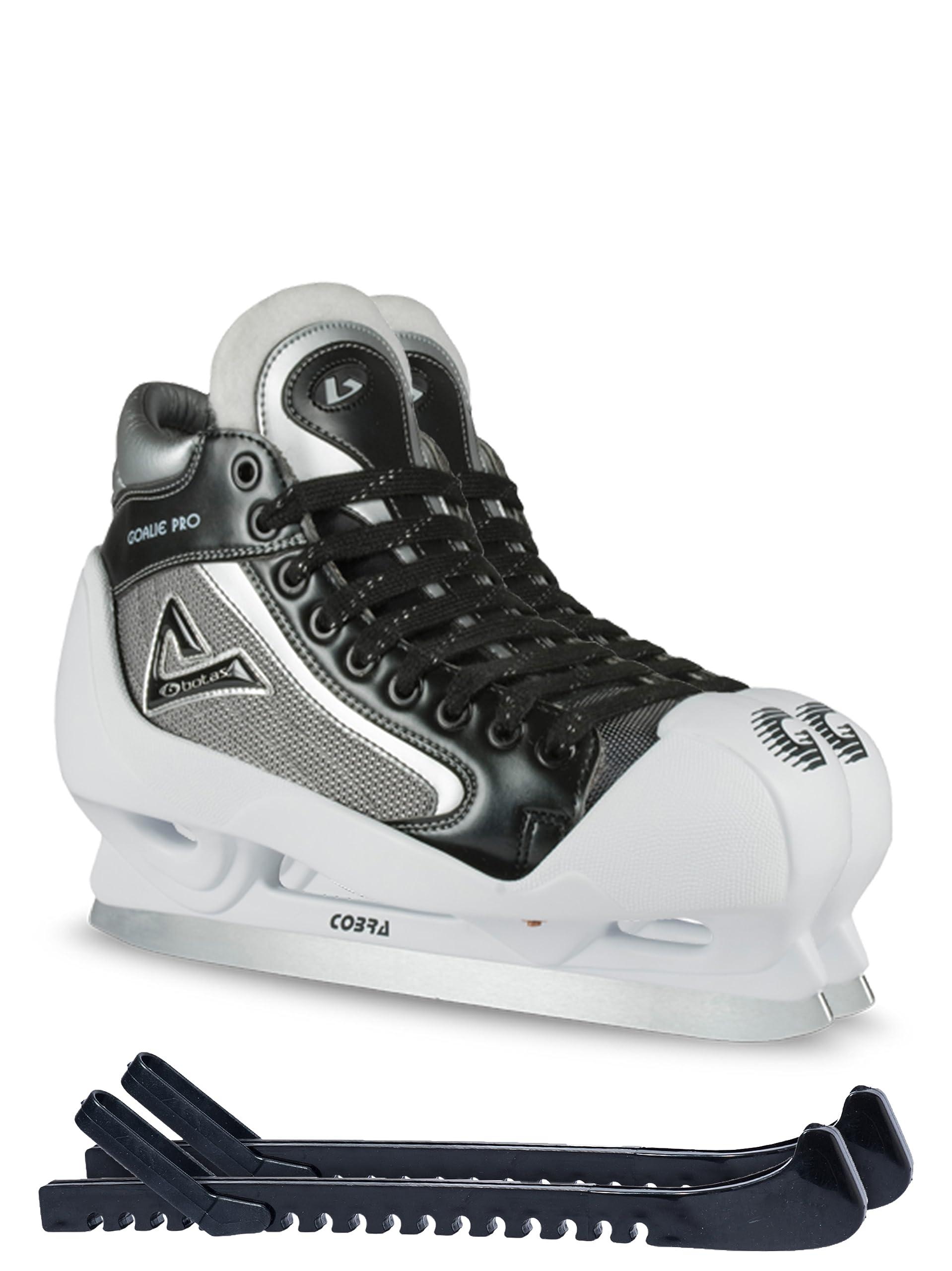 Botas Goalie Ice Skate Bundle — Black / White — Guardog 602 guards Botas - Goalie PRO - Men's Ice Hockey Skates | Made in Europe (Czech Republic) | Color: Black with White, Size Adult 7 Bundle with Skate Guards