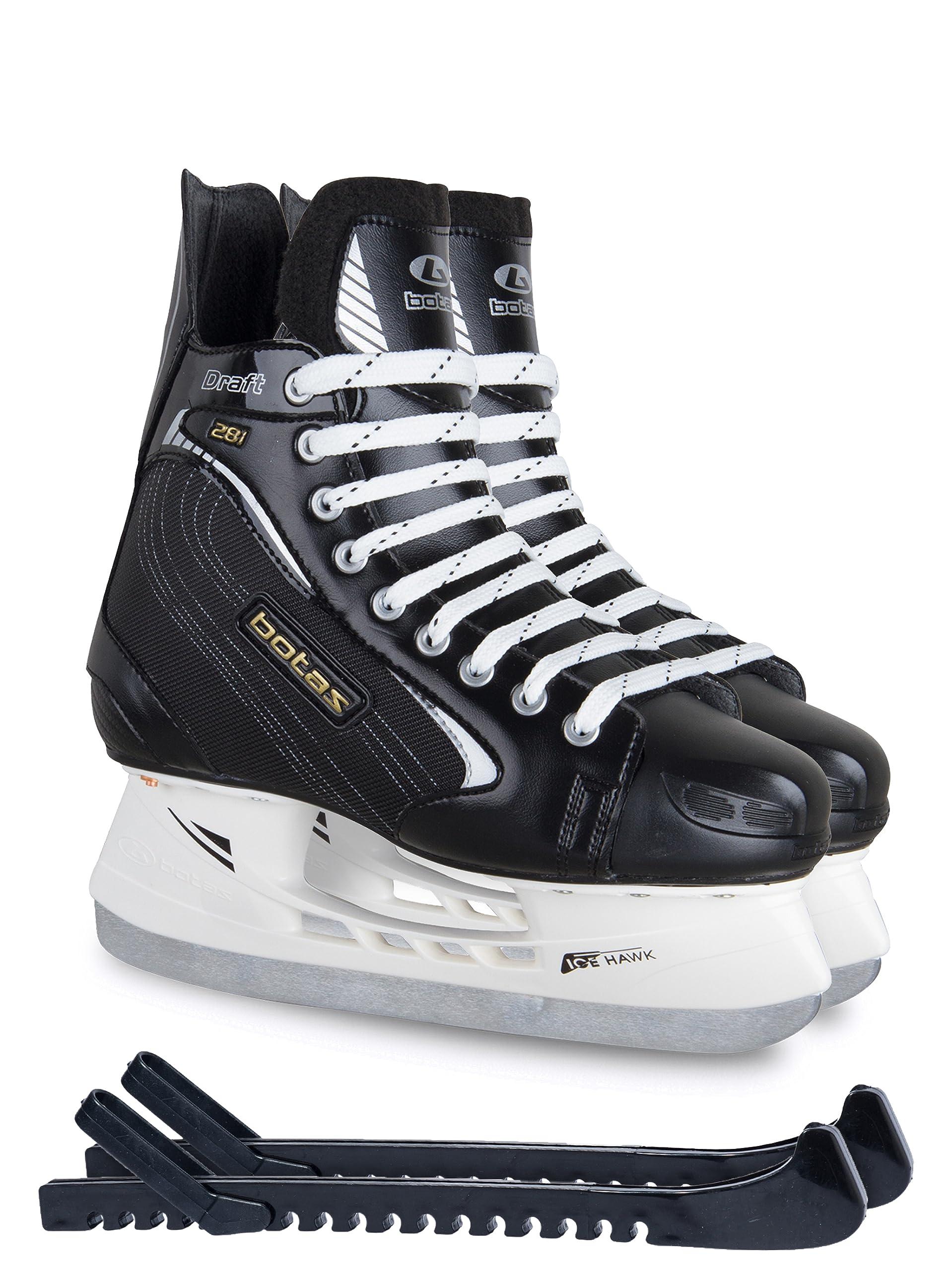 Botas Draft Ice Skate Bundle — Black — Guardog 602 guards Botas - Draft 281 - Kids Ice Hockey Skates | Made in Europe (Czech Republic) | Color: Black, Size Child 10 Bundle with Skate Guards