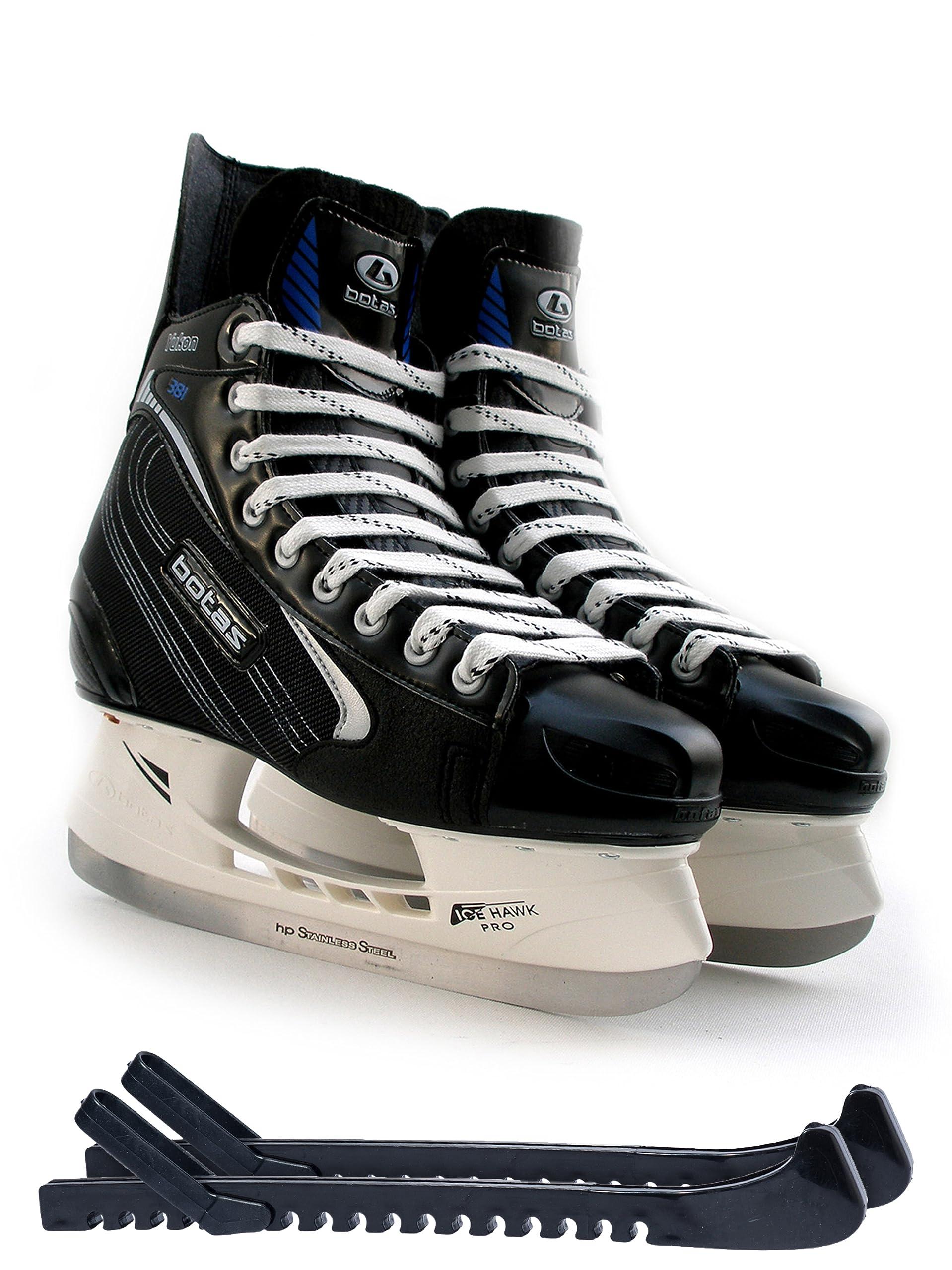 Botas - Yukon 381 - Men's Ice Hockey Skates | Made in Europe (Czech Republic) | Color: Black with Silver, Size Adult 4 Bundle with Skate Guards
