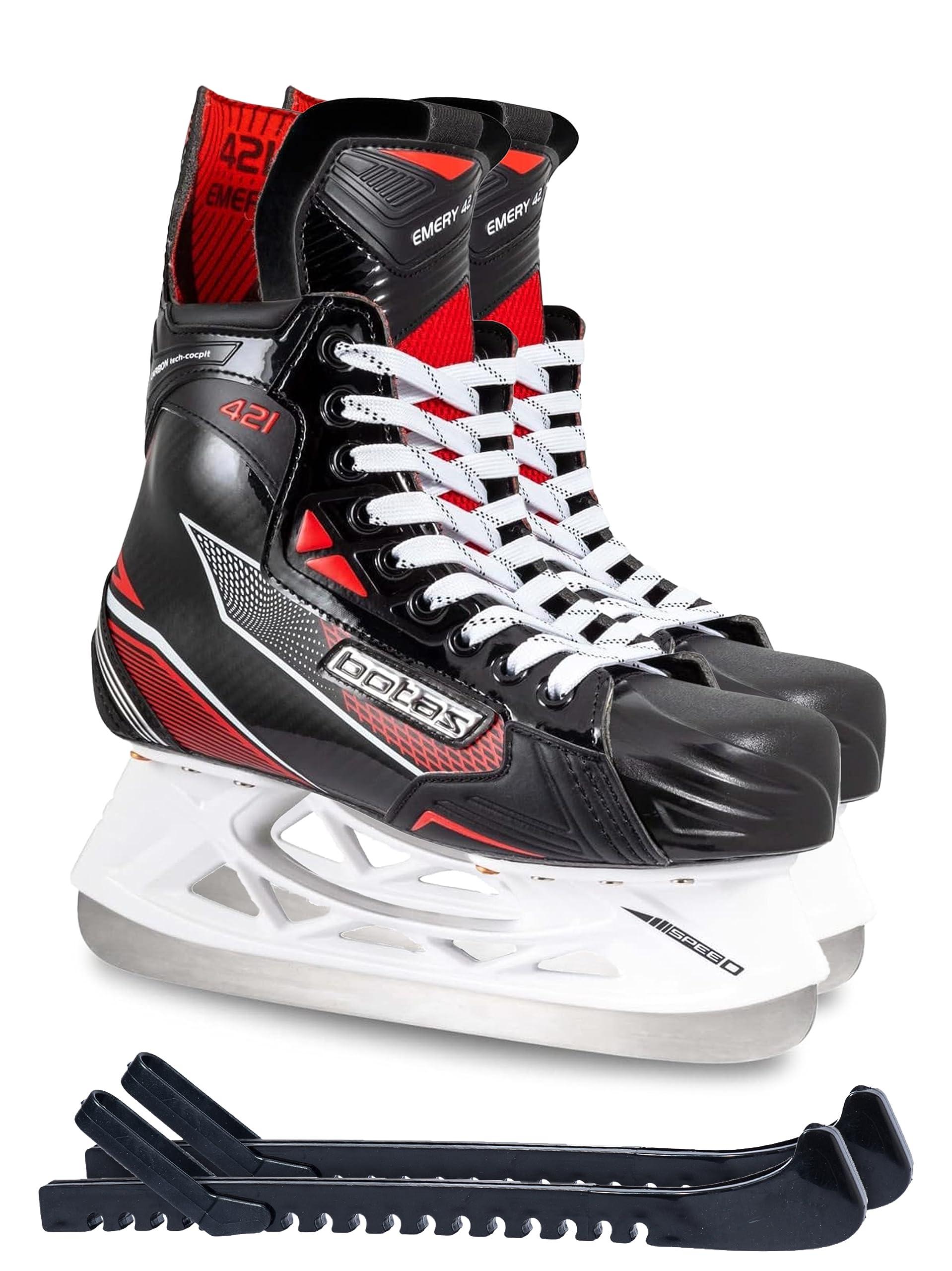 Botas Emery Ice Skate Bundle — Black — Guardog 602 guards Botas - Emery - Men's Ice Hockey Skates | Made in Europe (Czech Republic) | Color: Black/Red, Size Adult 7 Bundle with Skate Guards